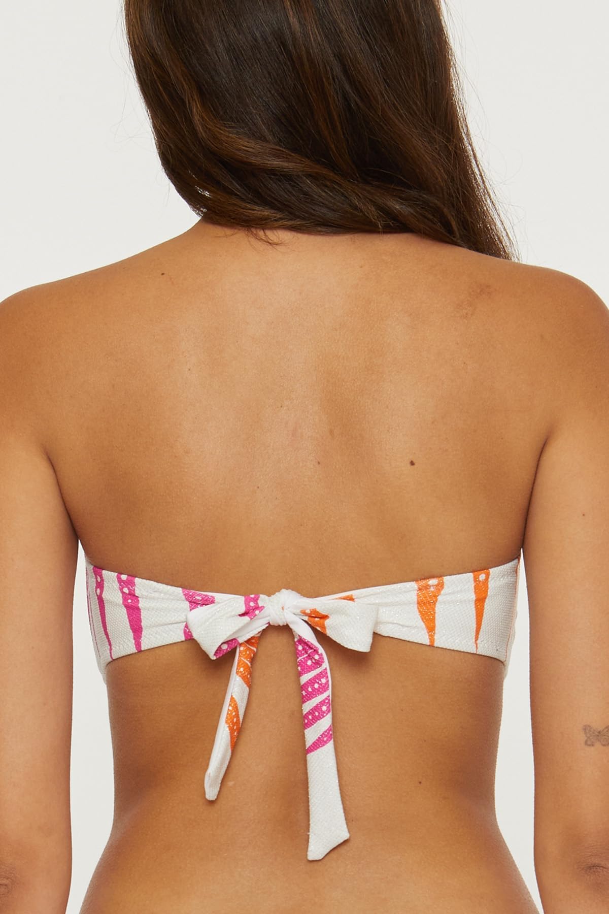Trina Turk Women's Adjustable Tie Back Bandeau Bikini Top - Tropical Palm Leaf Print Swimwear for Beach Vacation & Pool Party