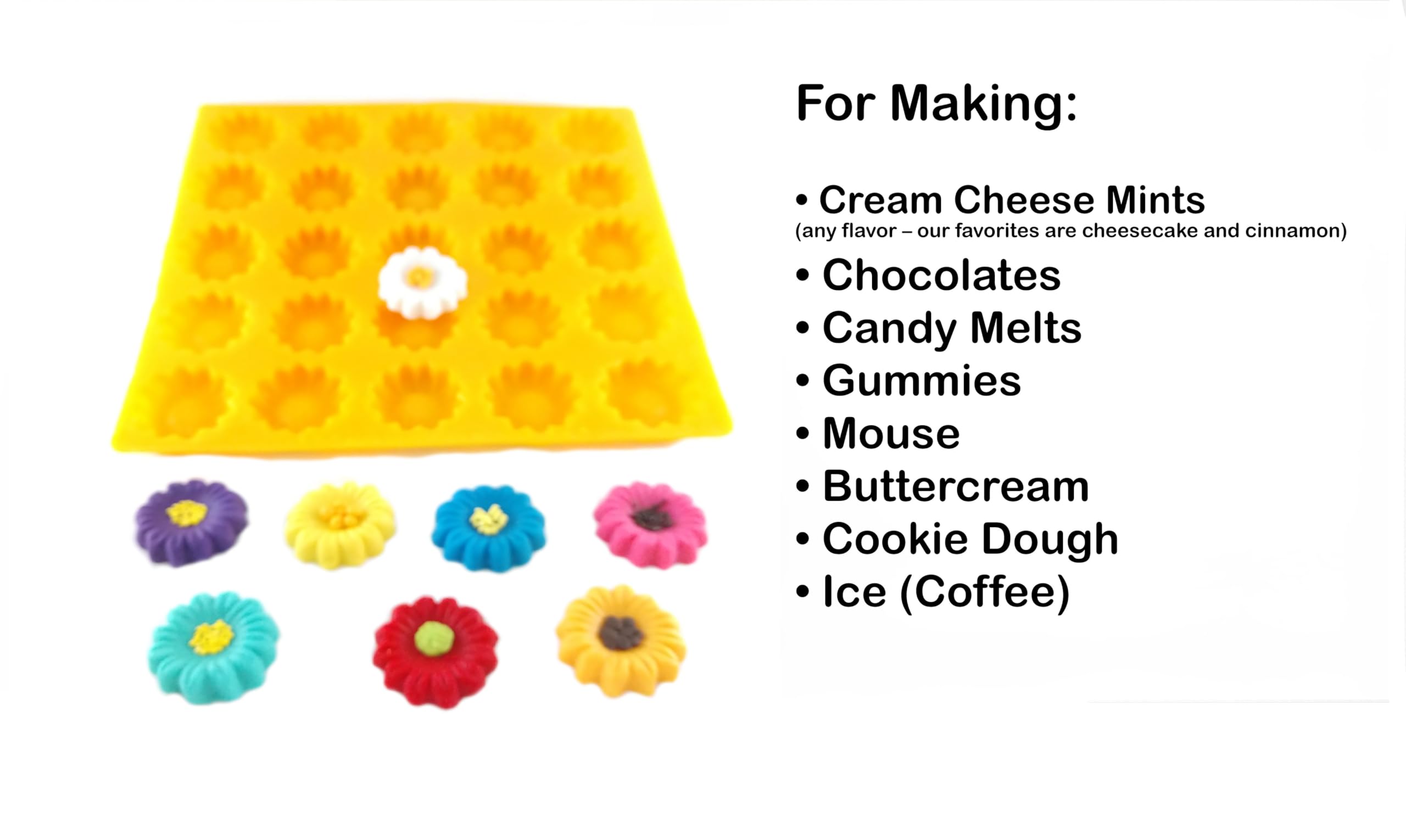 25-Cavity Daisy Silicone Mold for Baking & Candy Making - Cream Cheese Mints, Chocolate, Fondant, Gummy, Soap, Buttercream - Perfect for DIY Desserts, Party Treats & Home Crafts