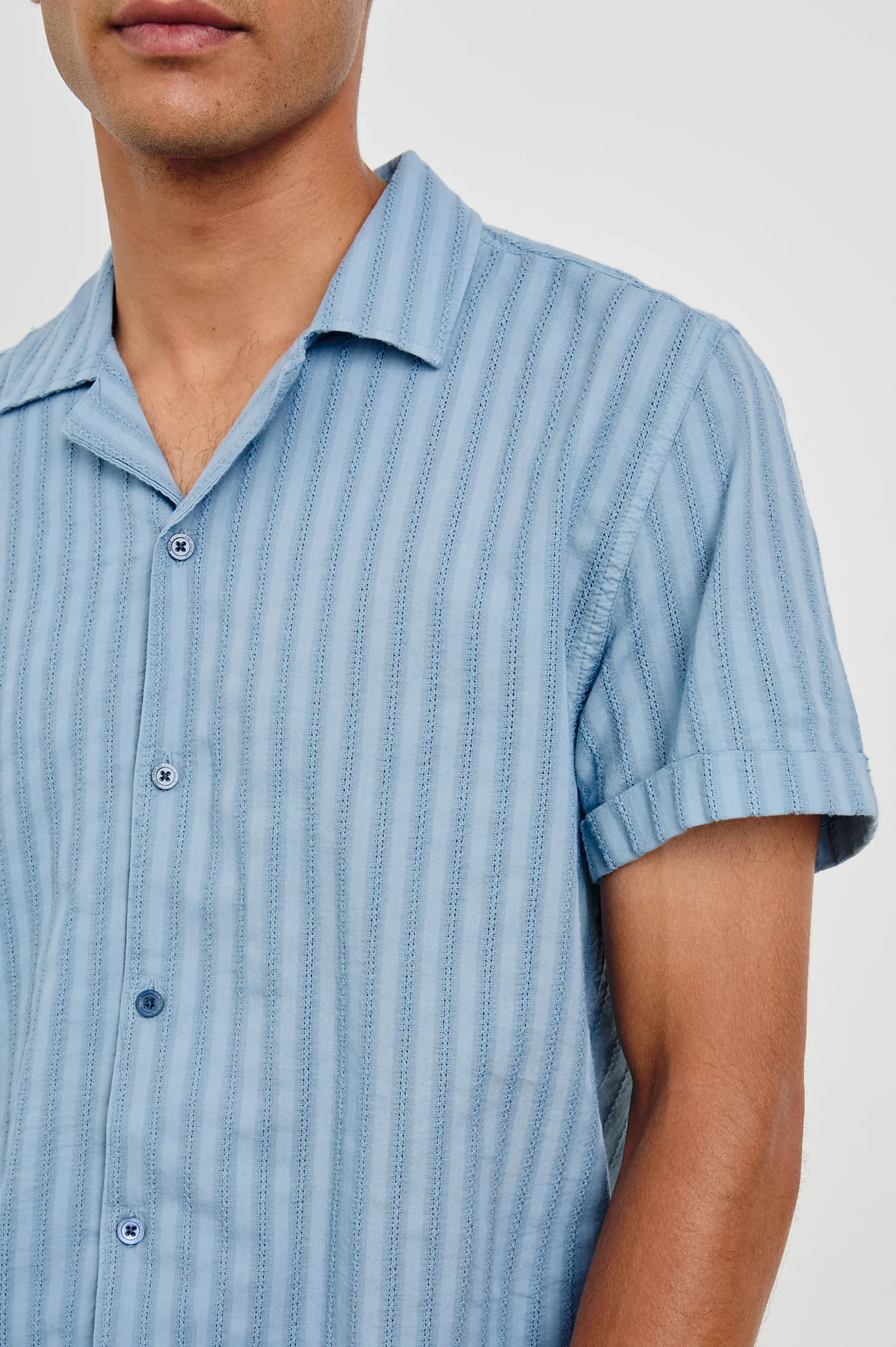 Sinclair Faded Tonal Stripe Short Sleeve Shirt for Men - Casual Summer Button Down Top for Beach, Office & Outdoor Activities