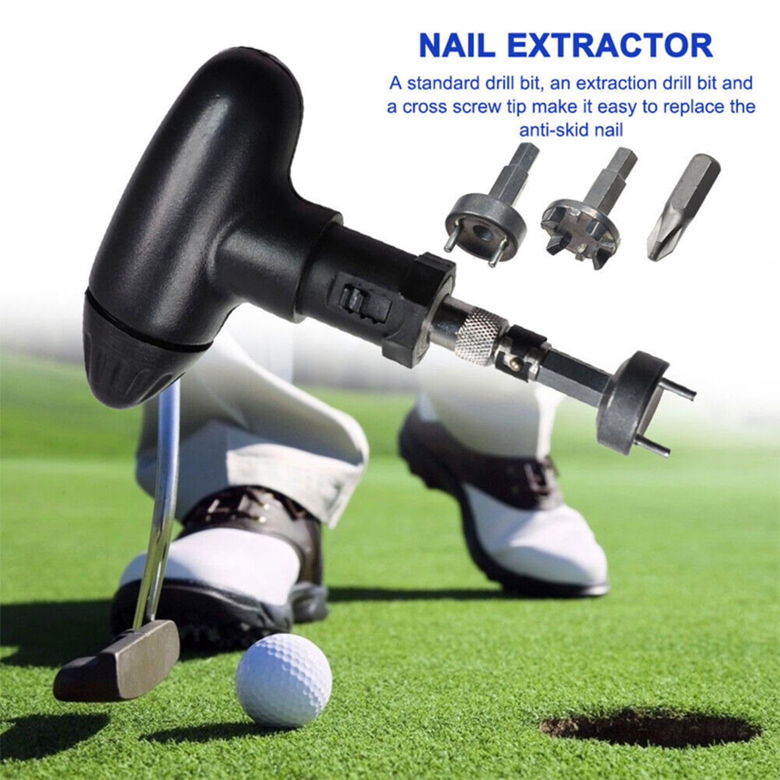 FINGER TEN Golf Spike Wrench Tool Set - Stainless Steel Cleat Remover & Adjuster with Plastic Handle - Durable Golf Shoe Accessories for Easy Spike Replacement (1 Pack, Black) - Perfect for Golf Course Maintenance & Equipment Repair
