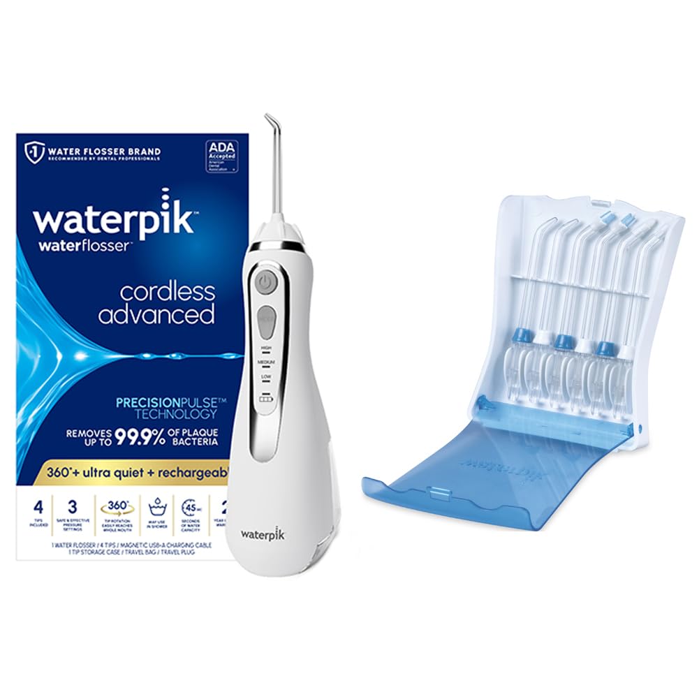Waterpik White Cordless Advanced 2.0 Water Flosser WP-580 with 6 Genuine Tips & Storage Case - Rechargeable Portable Oral Irrigator for Teeth Cleaning - Perfect for Travel, Home & Dental Care Routine