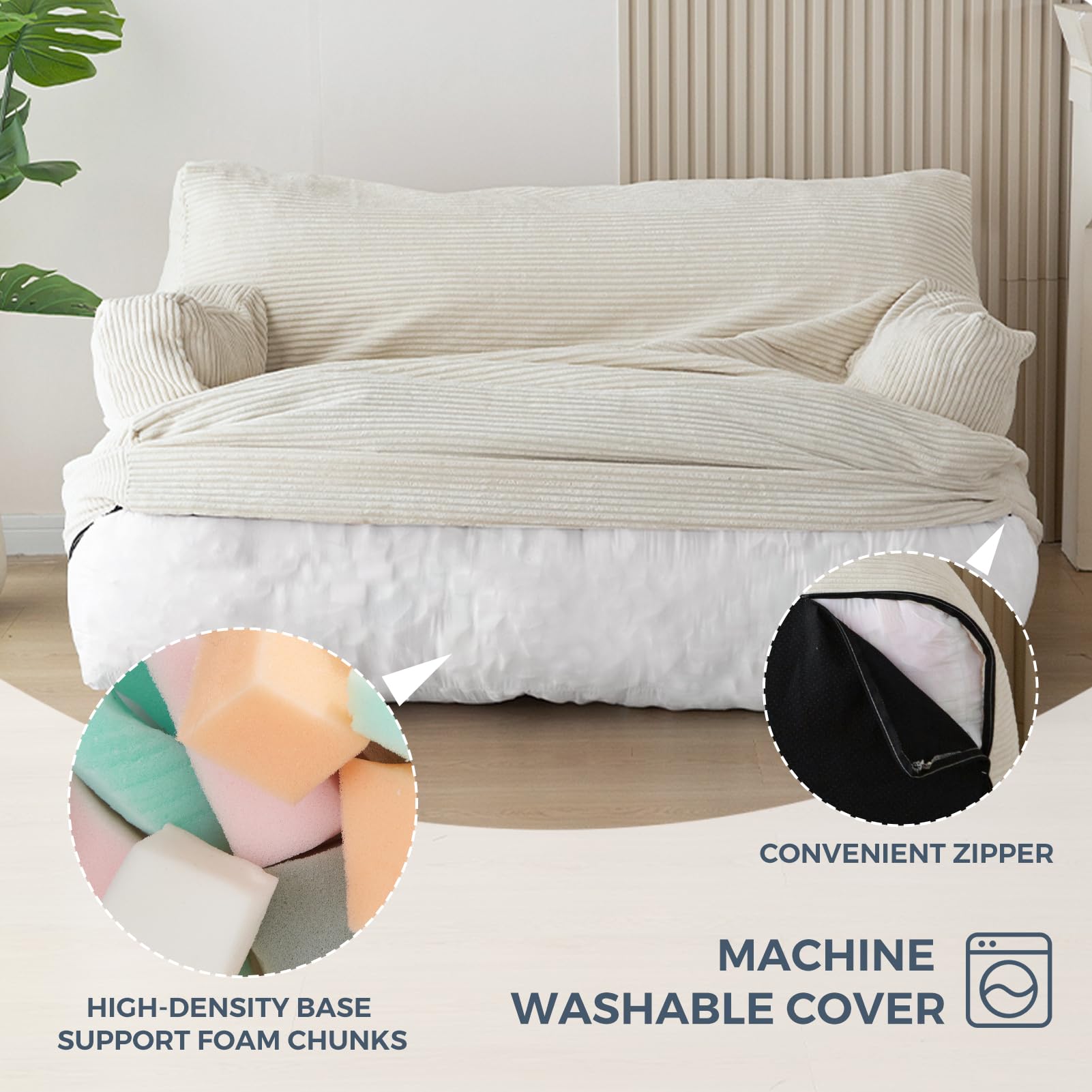 MAXYOYO Oversized Bean Bag Chair for Adults - 2 Seater Loveseat Bean Bag Couch with Filler, Large Comfortable Lounge Chair for Living Room, Bedroom or Game Room - Soft Beige Fabric
