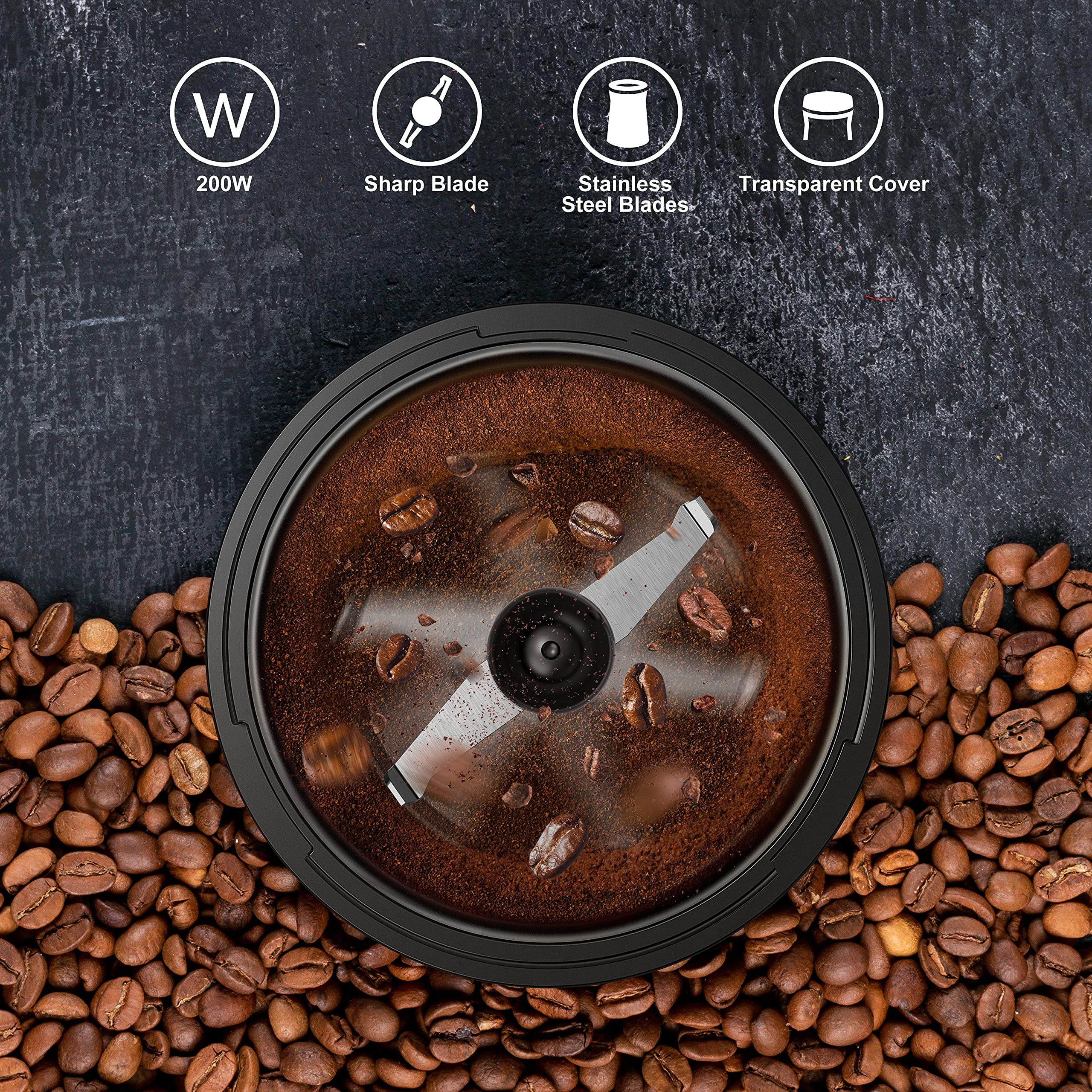 Premium Willz Electric Coffee Grinder - 200W Stainless Steel Blade for Beans, Spices & Herbs | 50g Capacity (6 Cups) | One-Touch Operation | Perfect for Home Kitchens, Camping & Gifts