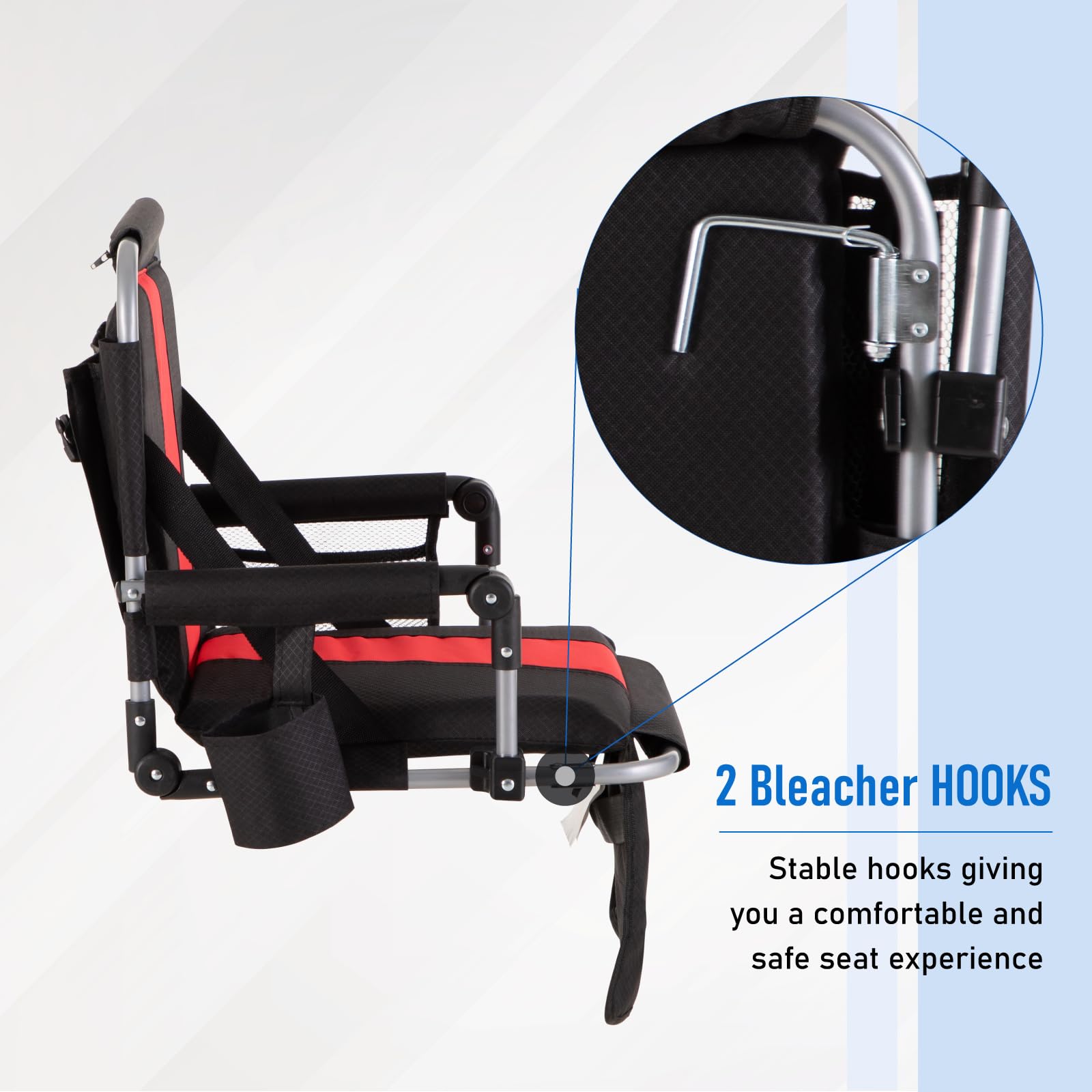 **Portable Folding Stadium Chair with Armrest & Back Support - Lightweight Bleacher Seat for Outdoor Sports, Concerts & Camping - Includes Cup Holder, Mesh Bag & Hide Hooks**    (使用场景: Perfect for football games, baseball matches, outdoor concerts, camping trips, and picnics.)