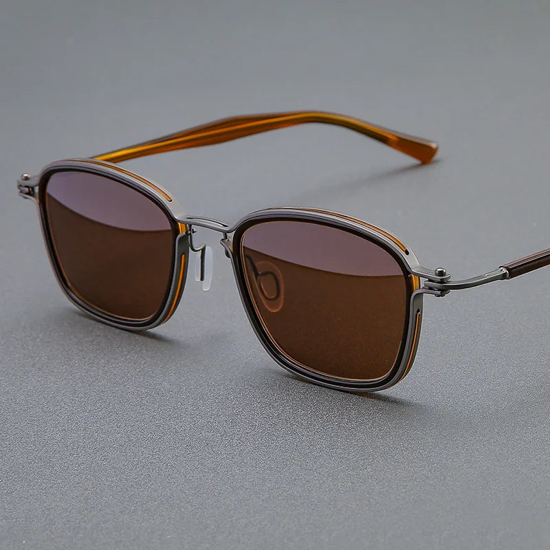 Black Unisex Full Rim Square Titanium Acetate Sunglasses - Lightweight UV Protection for Men & Women - Perfect for Driving, Beach, and Outdoor Activities