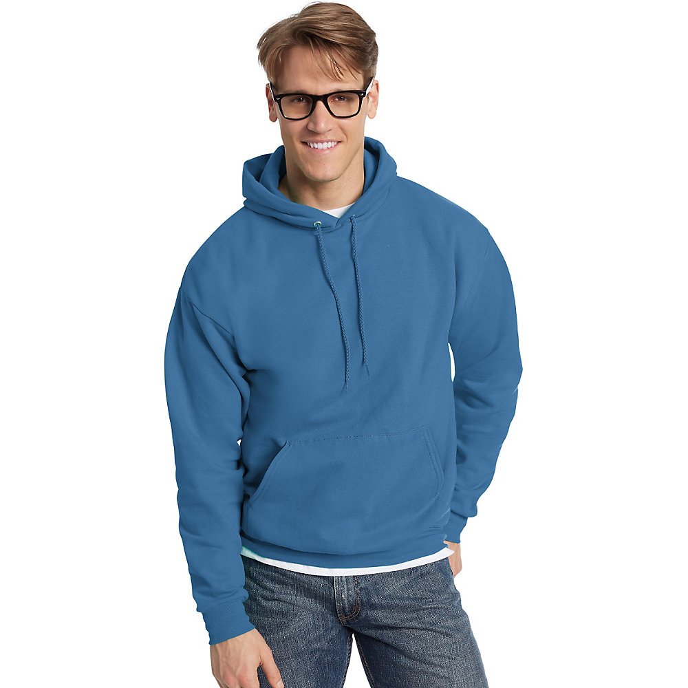 Hanes Men's ComfortBlend EcoSmart Pullover Hoodie Sweatshirt - Soft Cotton Blend, Denim Blue - Perfect for Casual Wear, Gym, and Outdoor Activities