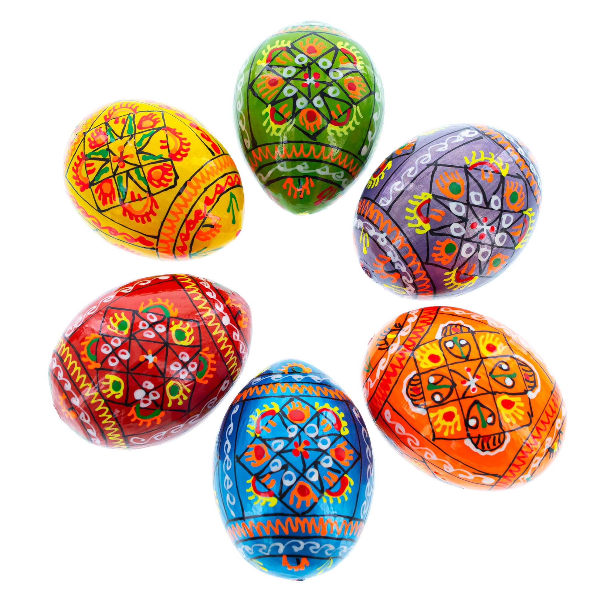 Set of 6 Pearlized Ukrainian Pysanky Wooden Easter Eggs 2.5 Inches - Perfect for Easter Decorations, Gift Giving, and Holiday Crafting