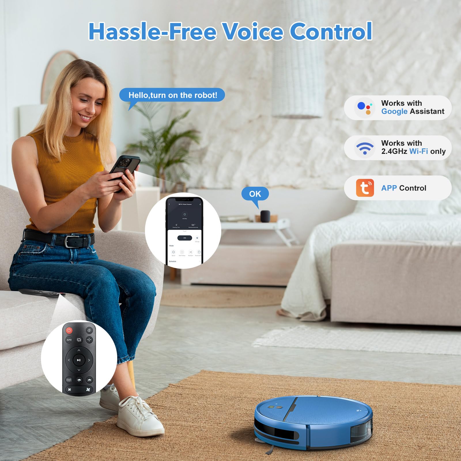 2-in-1 Robot Vacuum & Mop - 2300Pa WiFi for Hard Floors & Pet Hair