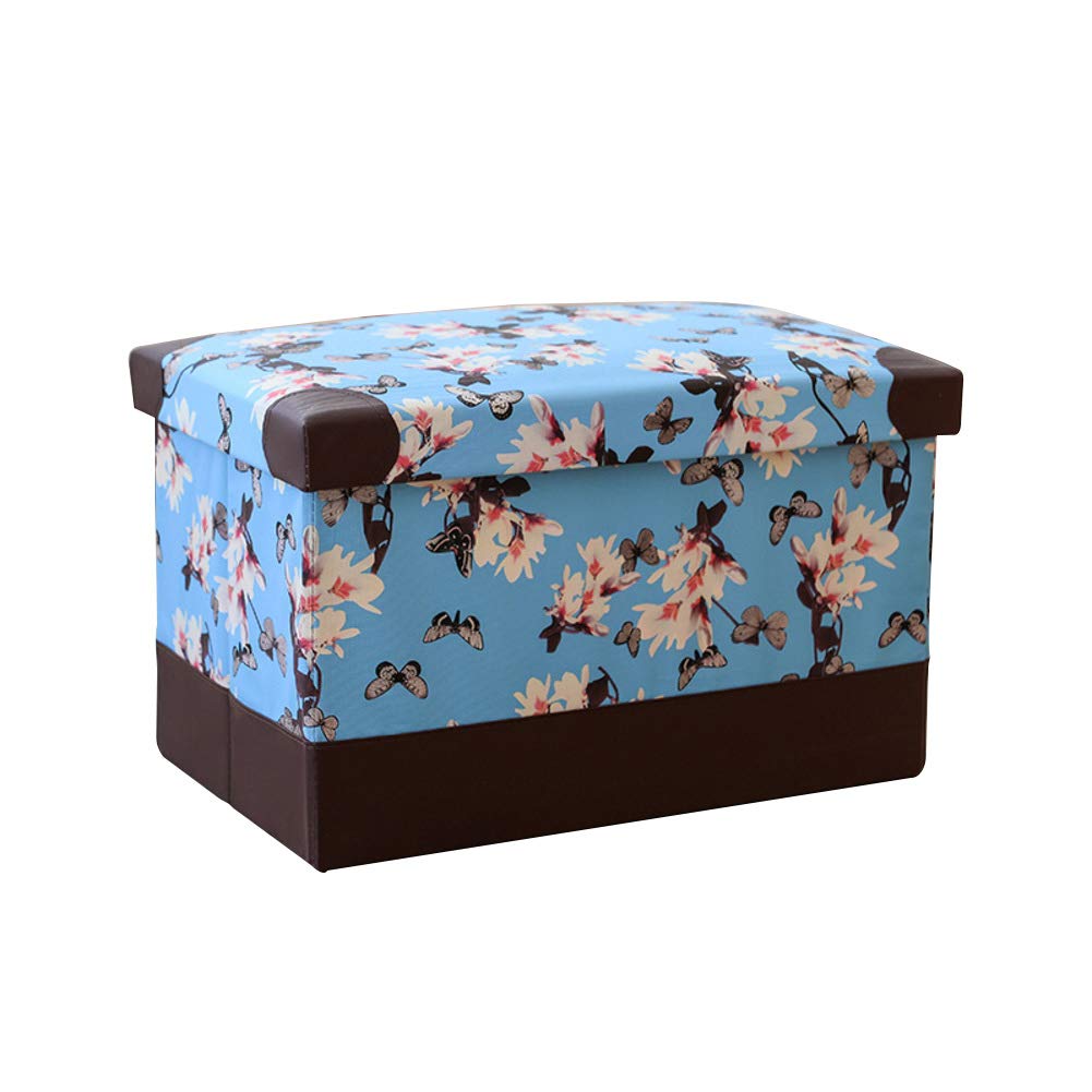 Foldable Rectangular Storage Ottoman Footstool - Leather Shoe Bench with Memory Foam Seat, Multi-Functional Footrest & Storage Chest (Blue) | Perfect for Living Room, Bedroom, Entryway & Small Space Organization