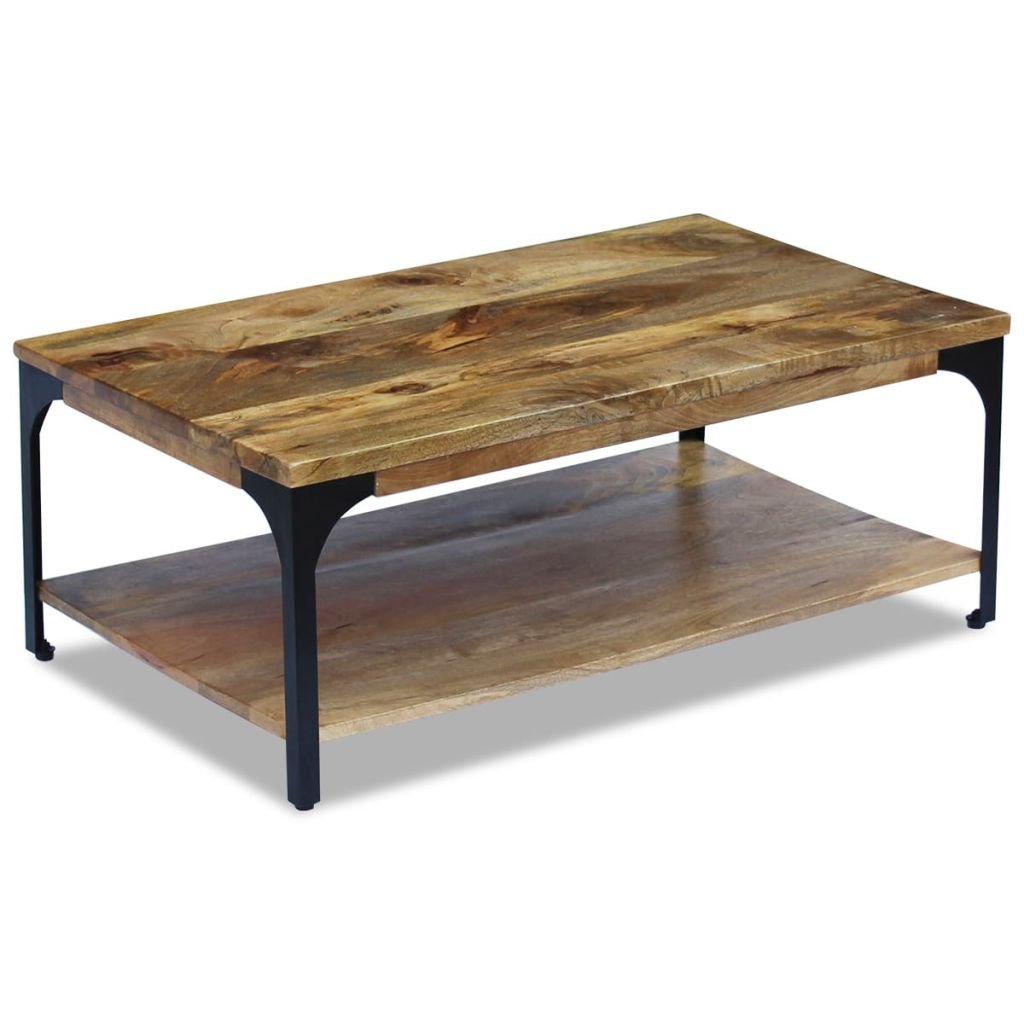 Handmade Mango Wood Coffee Table with Storage Shelf - 39.4