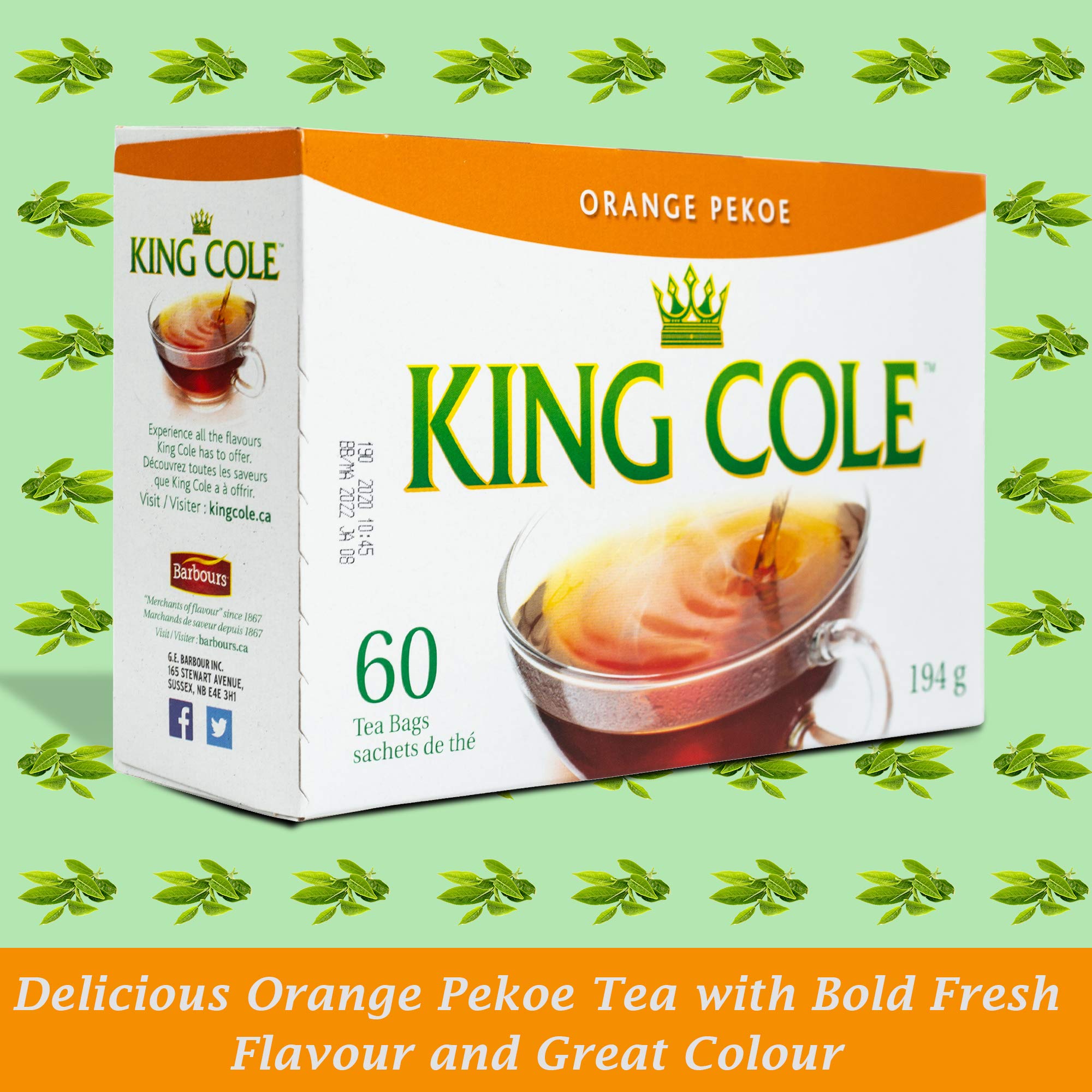 Premium King Cole Orange Pekoe Tea Bags (60 Count) - High-Quality Loose Leaf Black Tea for Daily Brewing, Iced Tea & Relaxation - Orange Pekoe Tea Box
