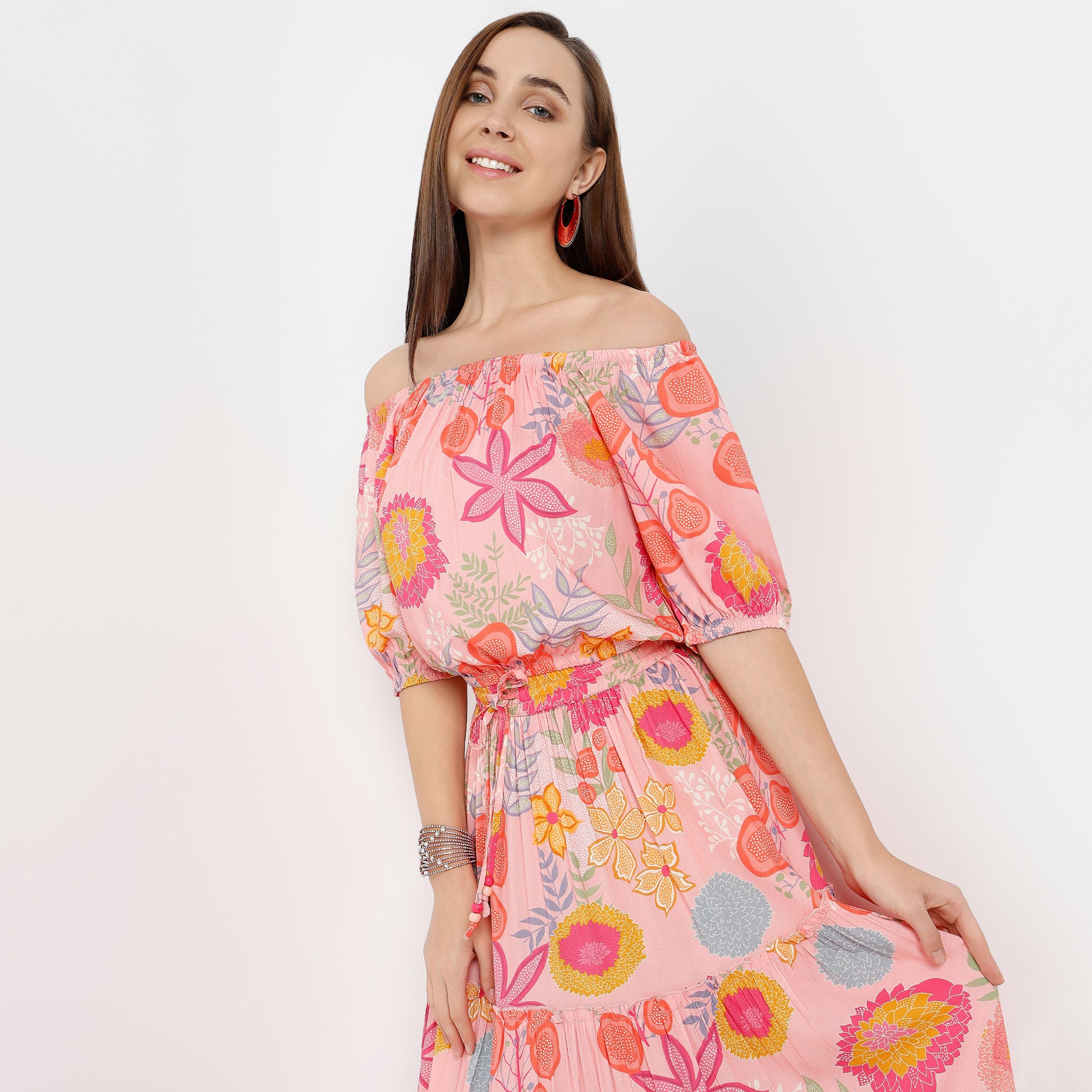 Off Shoulder Elbow Sleeve Printed Crop Top for Women - Trendy Summer Fashion Tops for Beach, Party & Casual Outfits