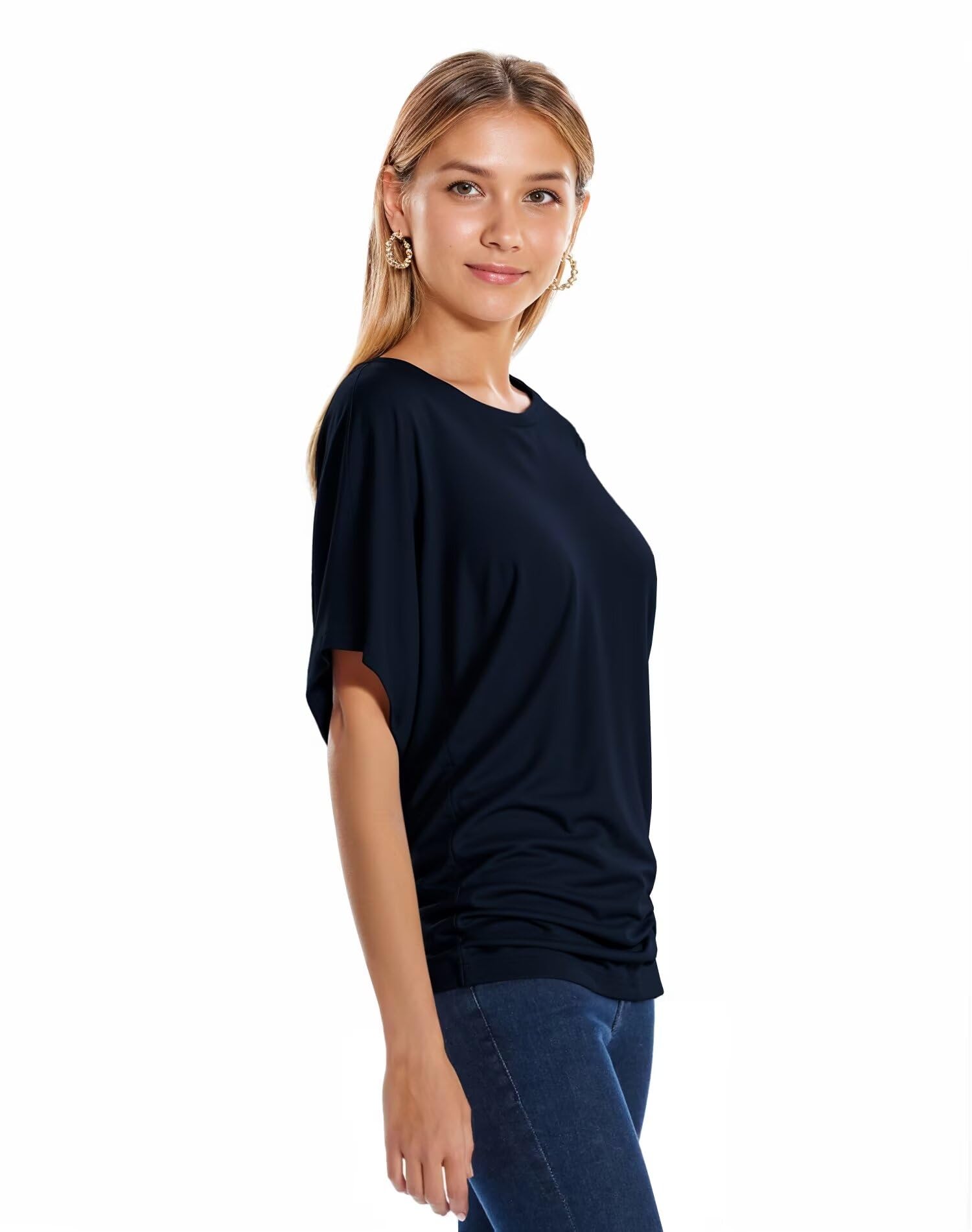 Hybrid & Company Women's Super Comfy Boat Neck Dolman Top Shirt - Soft Casual Blouse for Everyday Wear, Work & Weekend Outfits