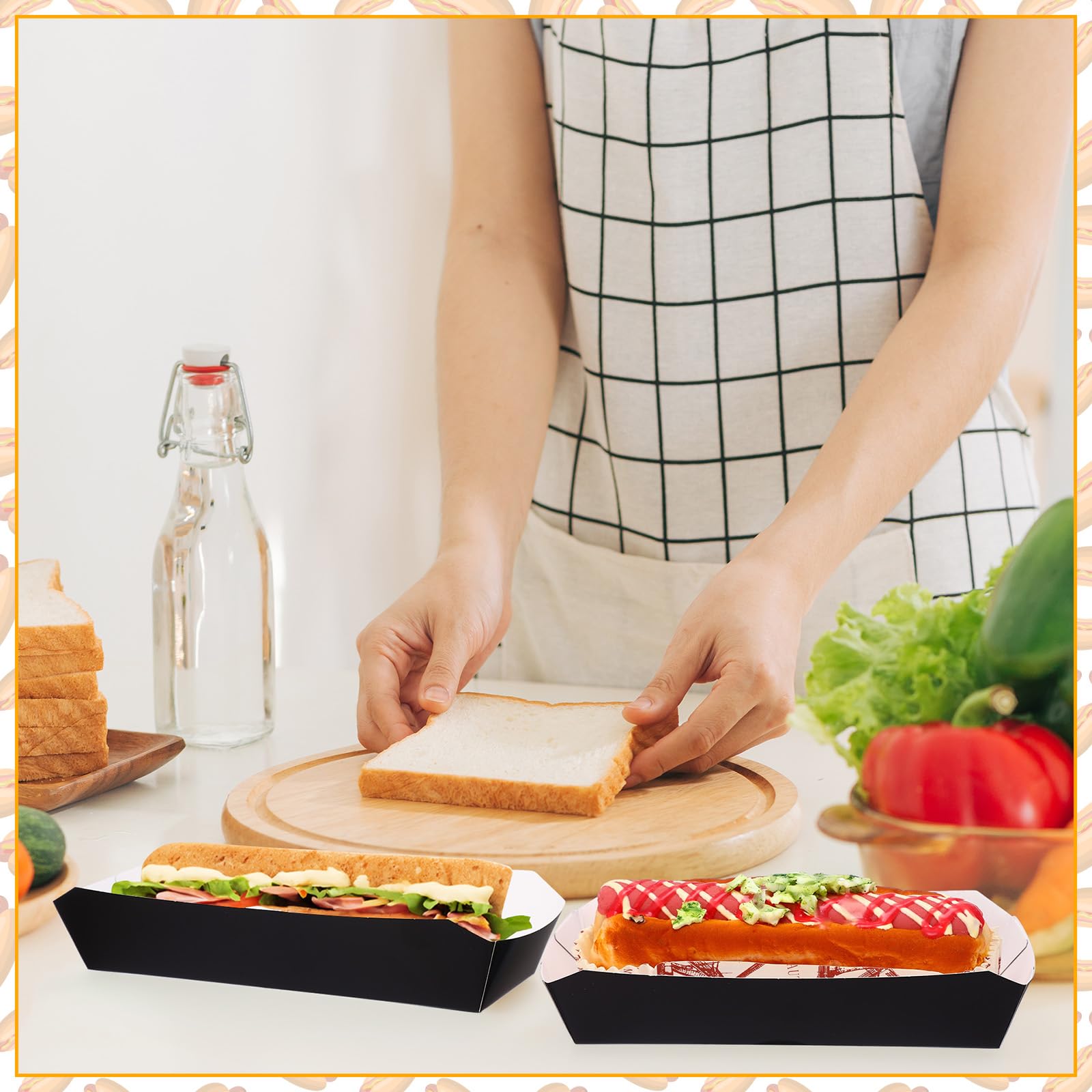 200 Pcs 7 Inch Disposable Black Paper Food Trays - 2lb Capacity Nacho Boats & Hot Dog Containers for BBQ, Parties, Festivals | Perfect for Serving French Fries, Tacos, Corn & Takeout Food
