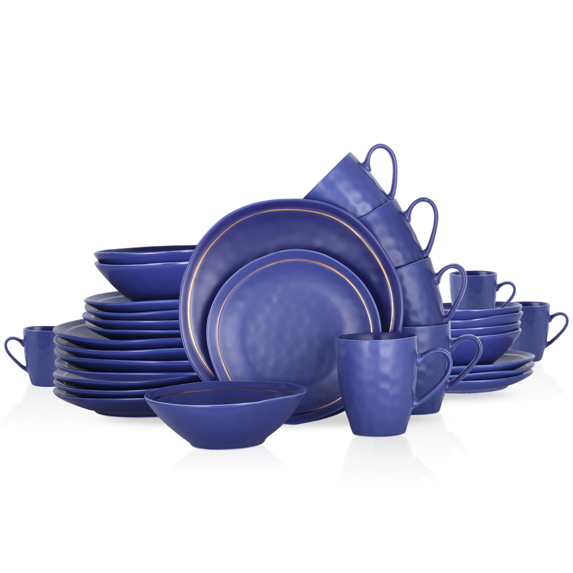 Stone Lain Clara 16-Piece Porcelain Dinnerware Set in Blue - Elegant Tableware for Everyday Dining, Dinner Parties & Special Occasions