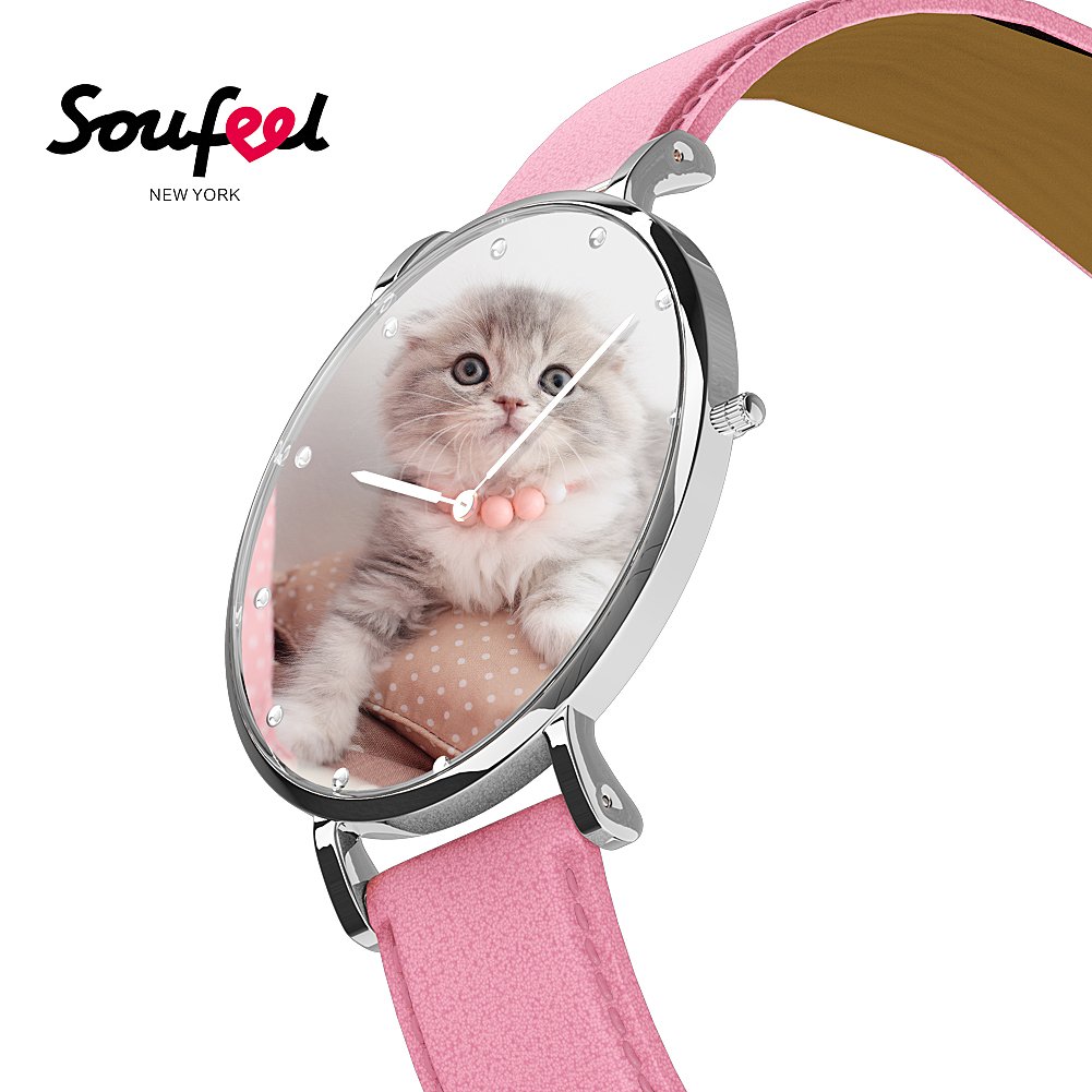 SOUFEEL Personalized Engraved Watch for Women - Custom Photo & Name Leather Wristwatch, Unique Gift for Girlfriend, Wife, Daughter (Red/Silver) | Anniversary, Birthday, Valentine's Day Present