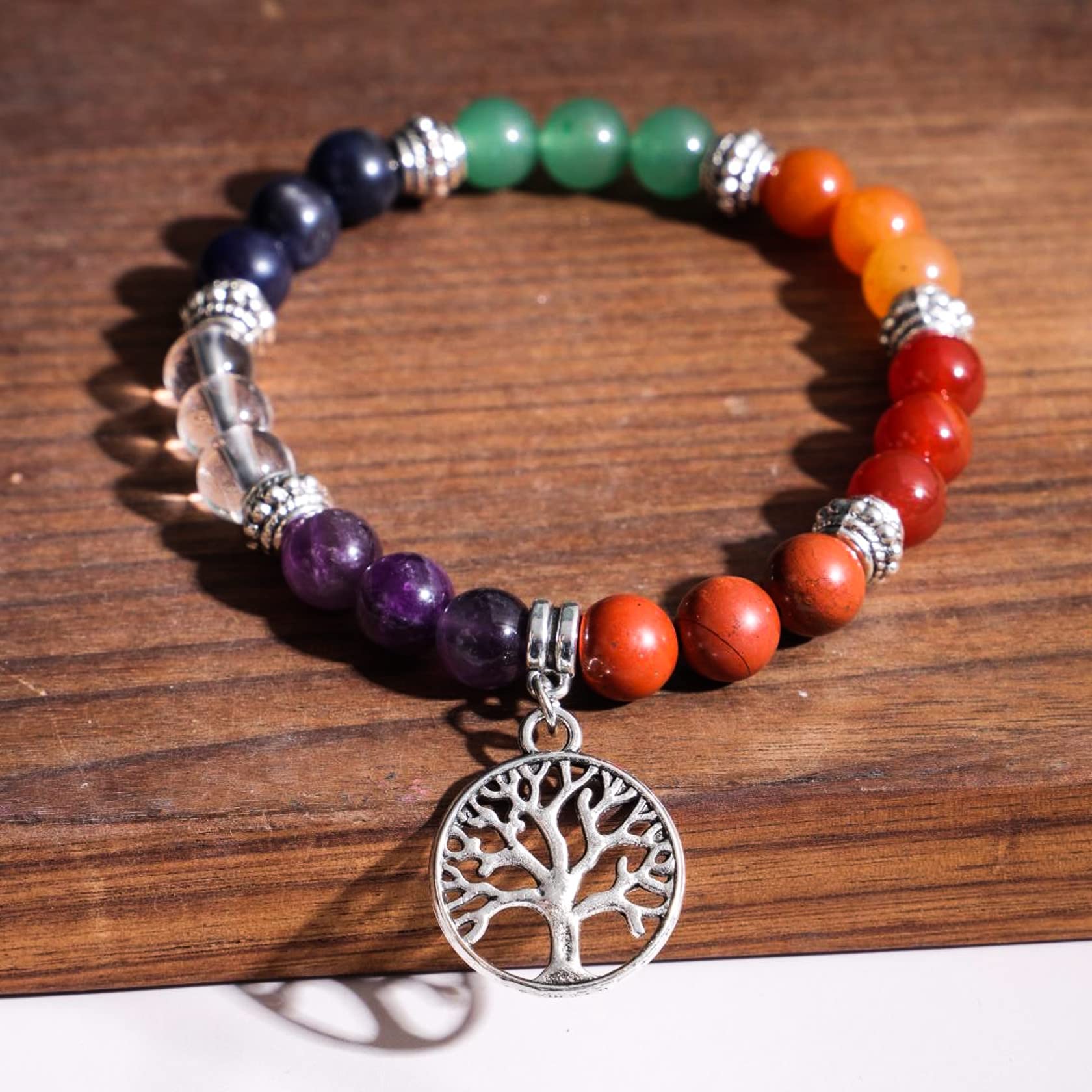 MILAKOO 7 Chakra Healing Beads Bracelet with Tree of Life Pendant - Spiritual Energy Balance Yoga Meditation Jewelry for Women & Men - Perfect for Yoga, Meditation & Positive Energy Boosting