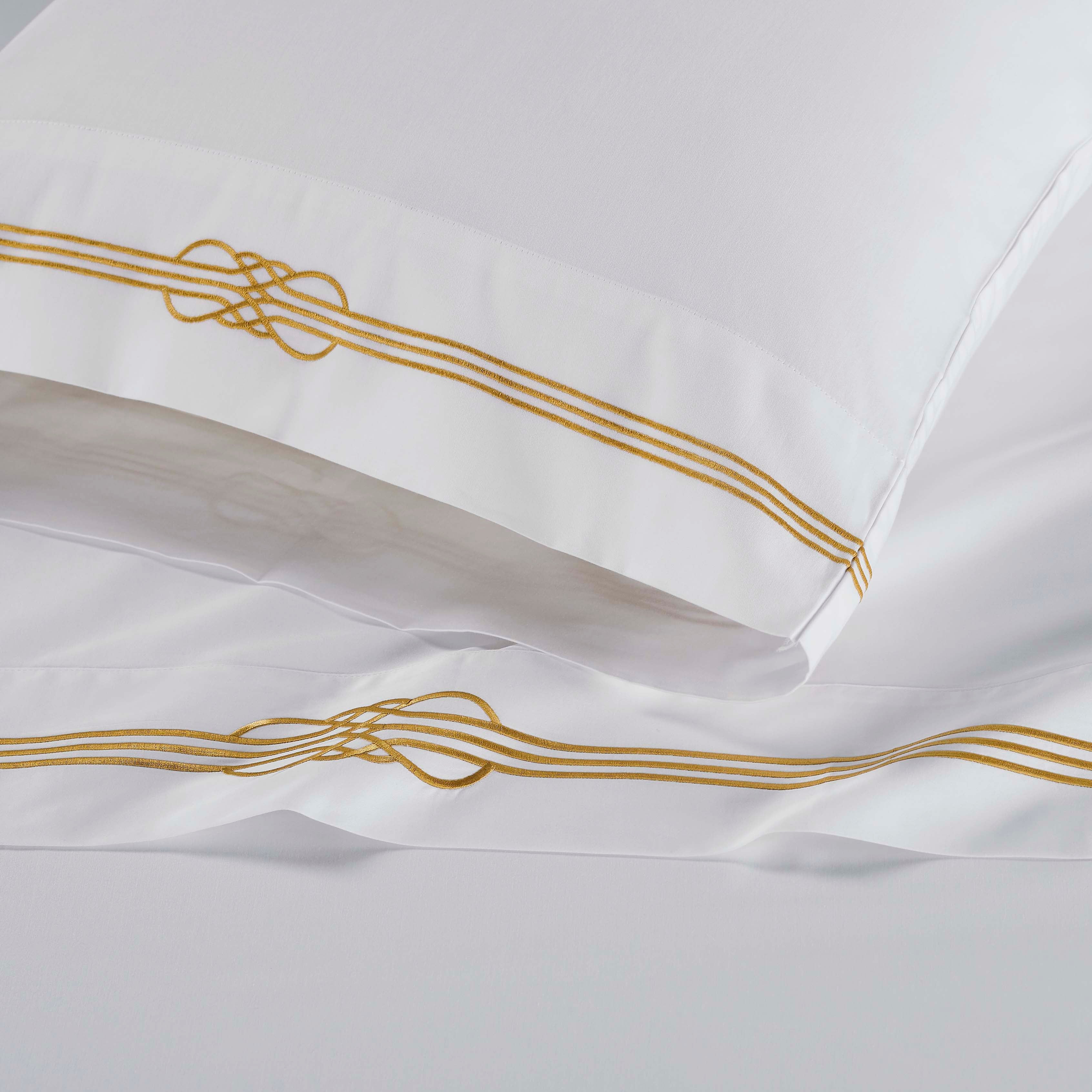 Premium Cotton Gold Embroidered Deep Pocket Bed Sheet Set - Queen Size 4-Piece Luxury Bedding for Master Bedroom & Guest Room Decor
