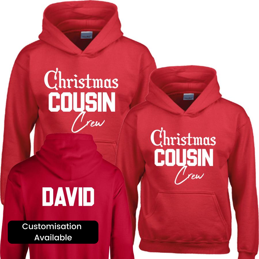 Christmas Cousin Crew Red Hoodies - Festive Family Matching Outfits for Holiday Gatherings & Photos