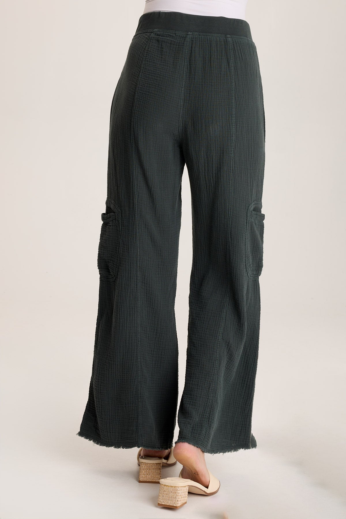 Rizal Gauze Pocket Flare Pants - Women's High Waisted Wide Leg Boho Pants for Summer, Beach, and Casual Outfits