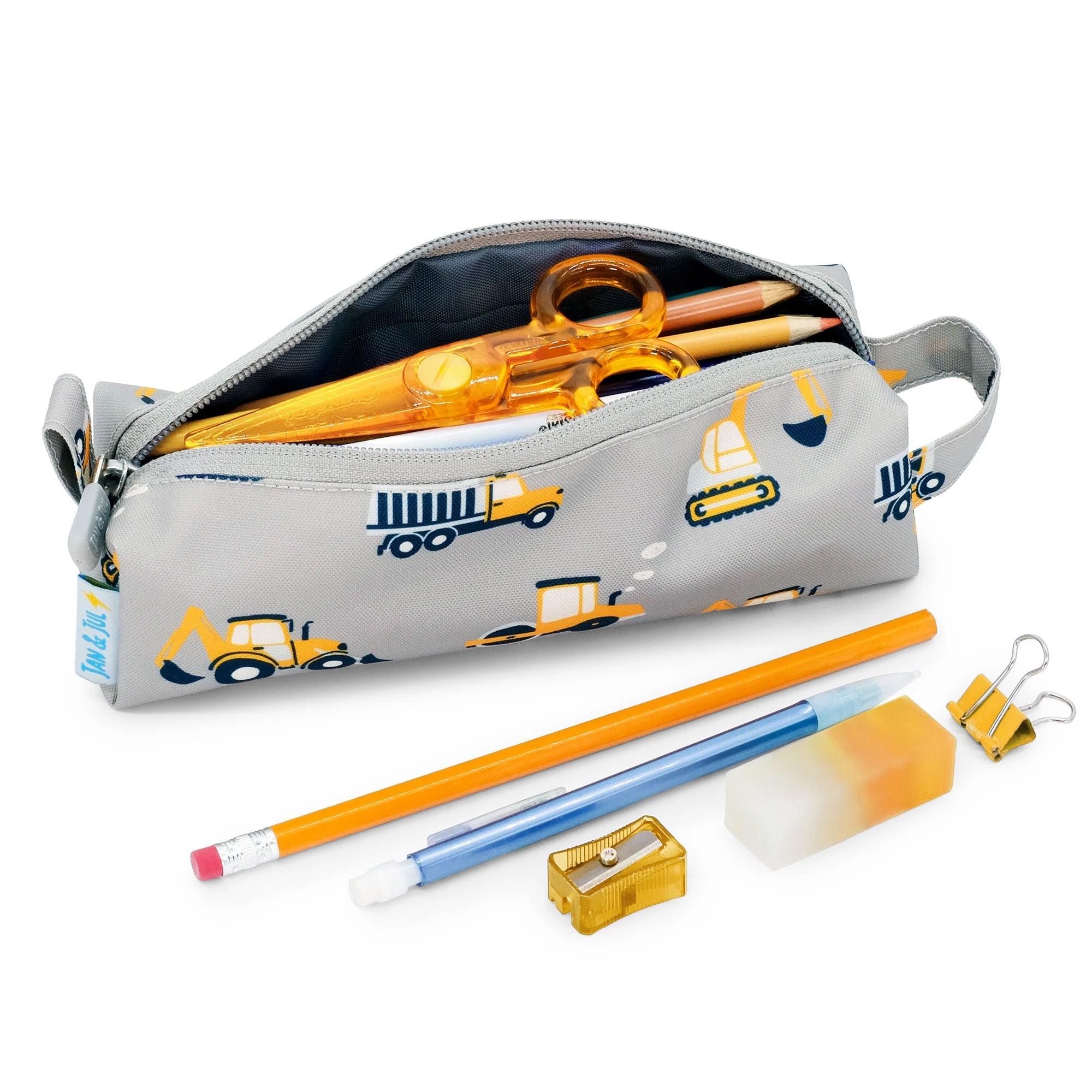 Jan & Jul Grey Construction Pencil Case for Kids - Durable School Supplies Organizer for Boys and Girls - Perfect for Classroom, Homeschool, and Travel Use