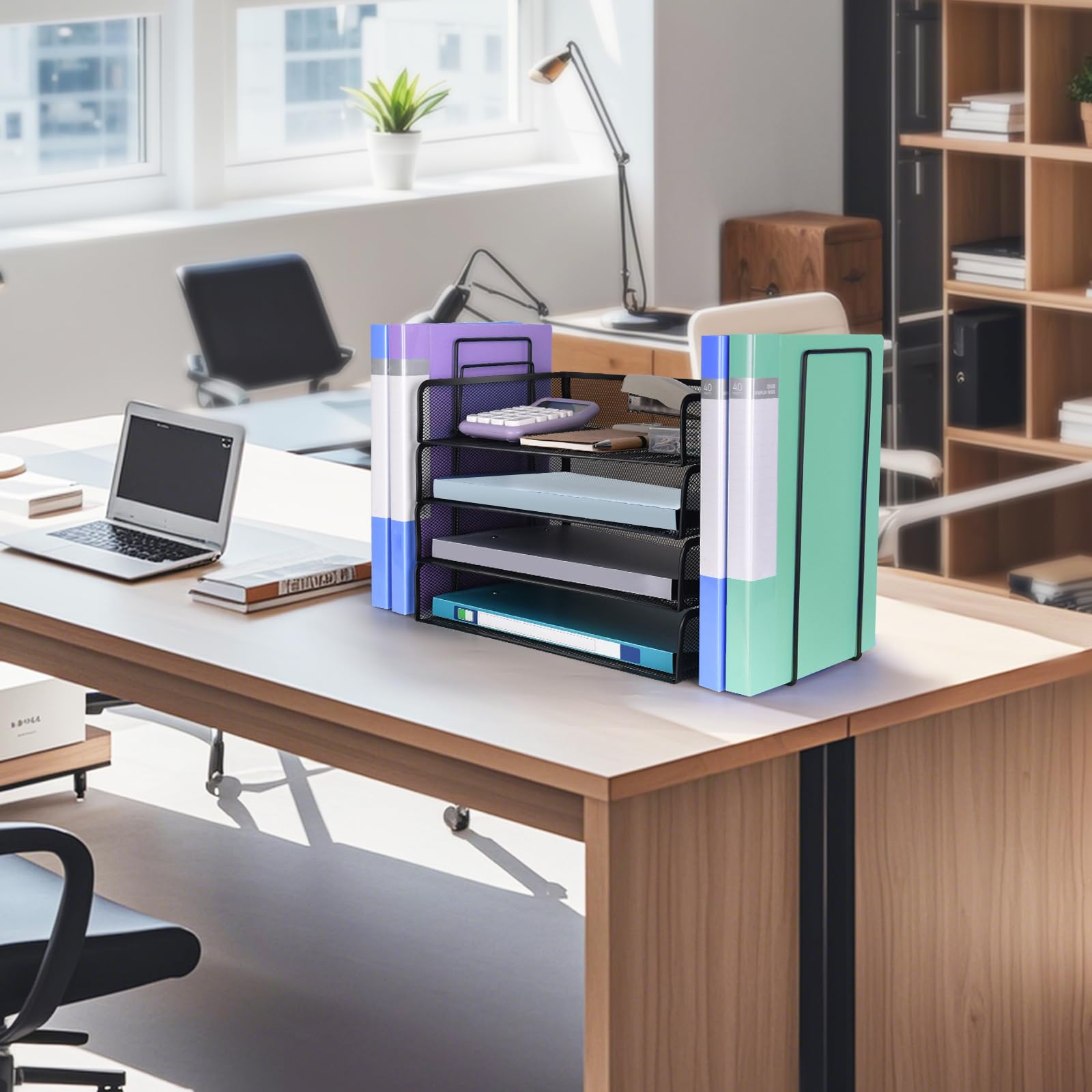 Stackable 4-Tier Mesh Paper Letter Tray Organizer - Black Desk File Holder for Office Supplies | Perfect for Office, Home, or School Organization and Document Storage