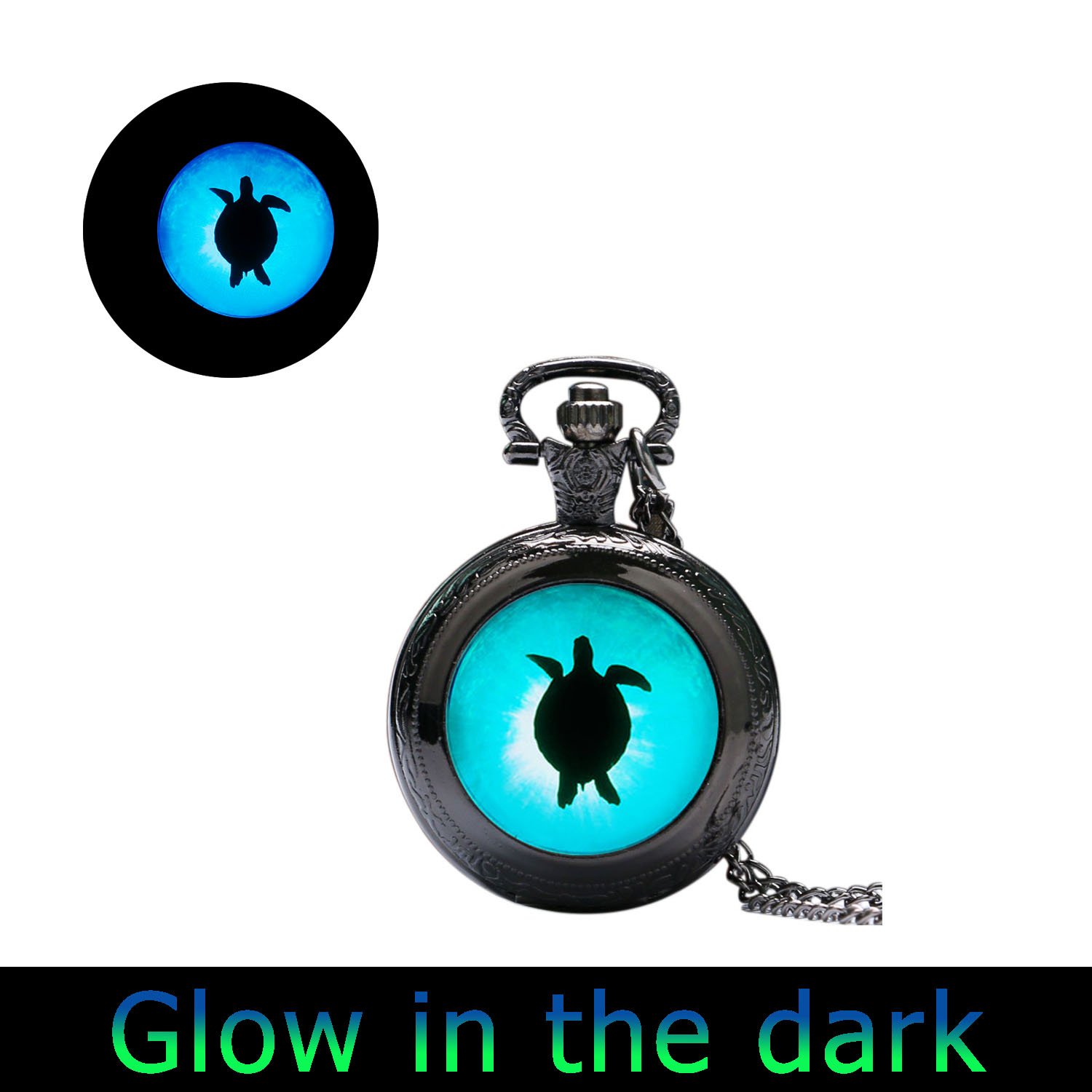 Glow in the Dark Sea Turtle Watch Necklace - Glowing Ocean Jewelry Pendant with Turtle Design - Perfect for Beach Parties, Night Swimming & Marine Life Enthusiasts
