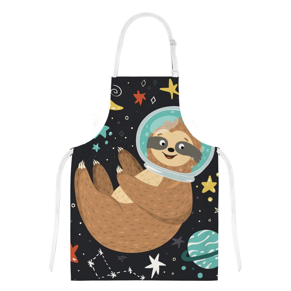 Kuizee 3-Piece Kitchen Apron Set - Cute Sloth Astronaut Cartoon Design, Funny Space-Themed Pot Holder, Apron & Oven Mitts for Cooking, Baking & BBQ - Perfect Gift for Home Chefs & Grill Masters