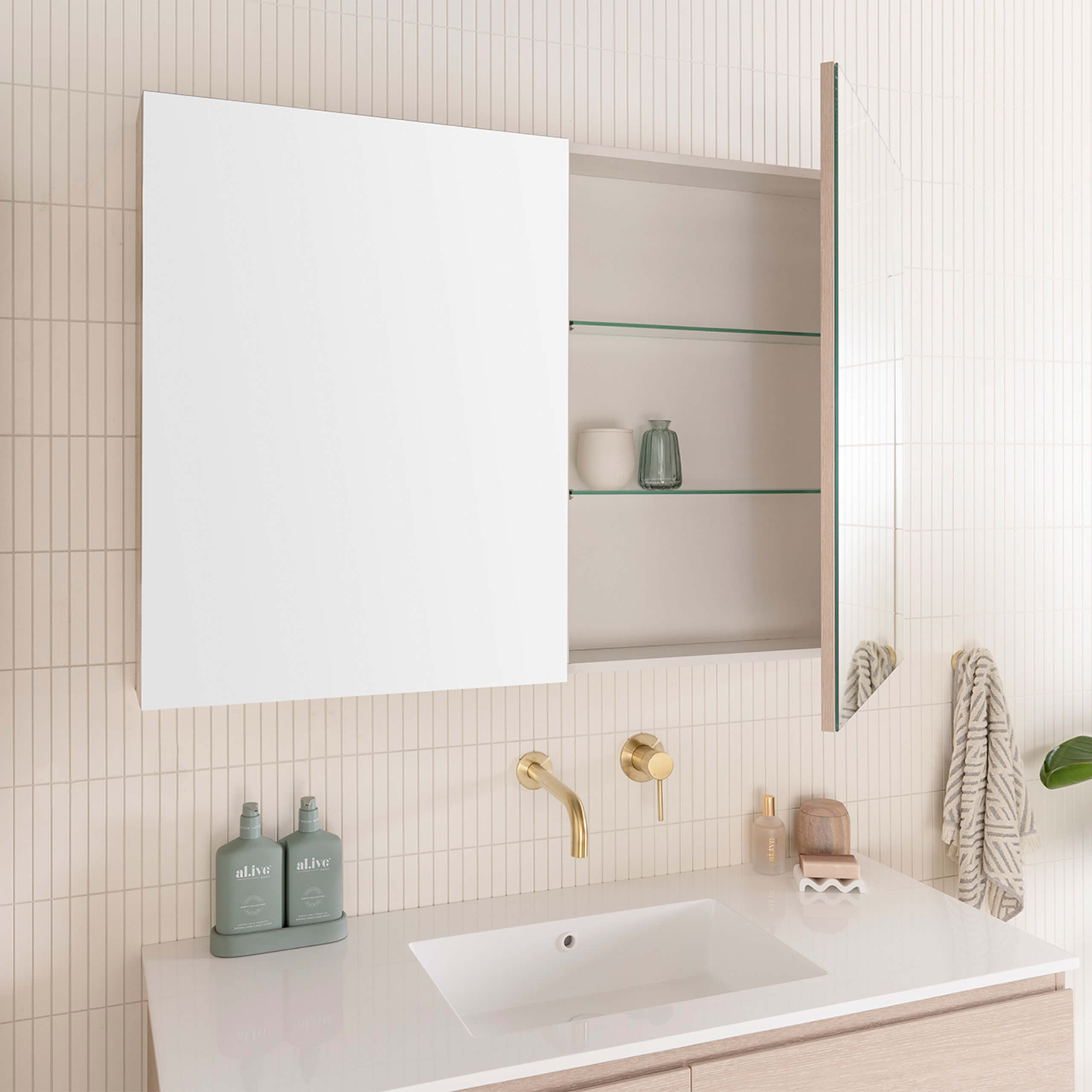 ADP Glacier Lite Shaving Cabinet - Waterproof Bathroom Mirror with LED Lights & Storage for Shaving Essentials | Perfect for Modern Bathrooms & Grooming Stations