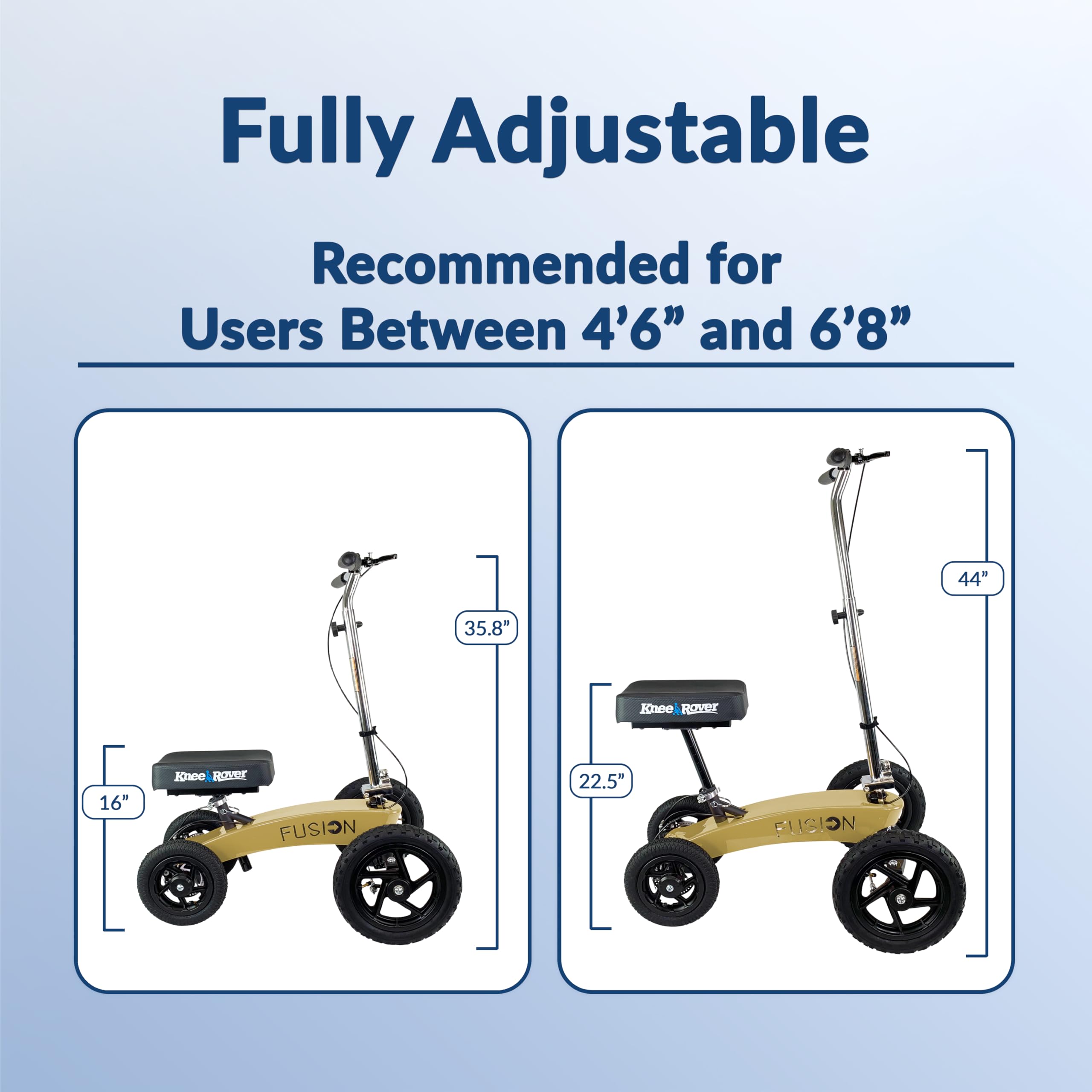 KneeRover All-Terrain Fusion Patented 4-Wheel Steering Knee Scooter - Heavy Duty Knee Walker for Adults with Foot Surgery, Broken Ankle, or Foot Injuries - Mobility Aid for Post-Surgery Recovery & Indoor/Outdoor Use
