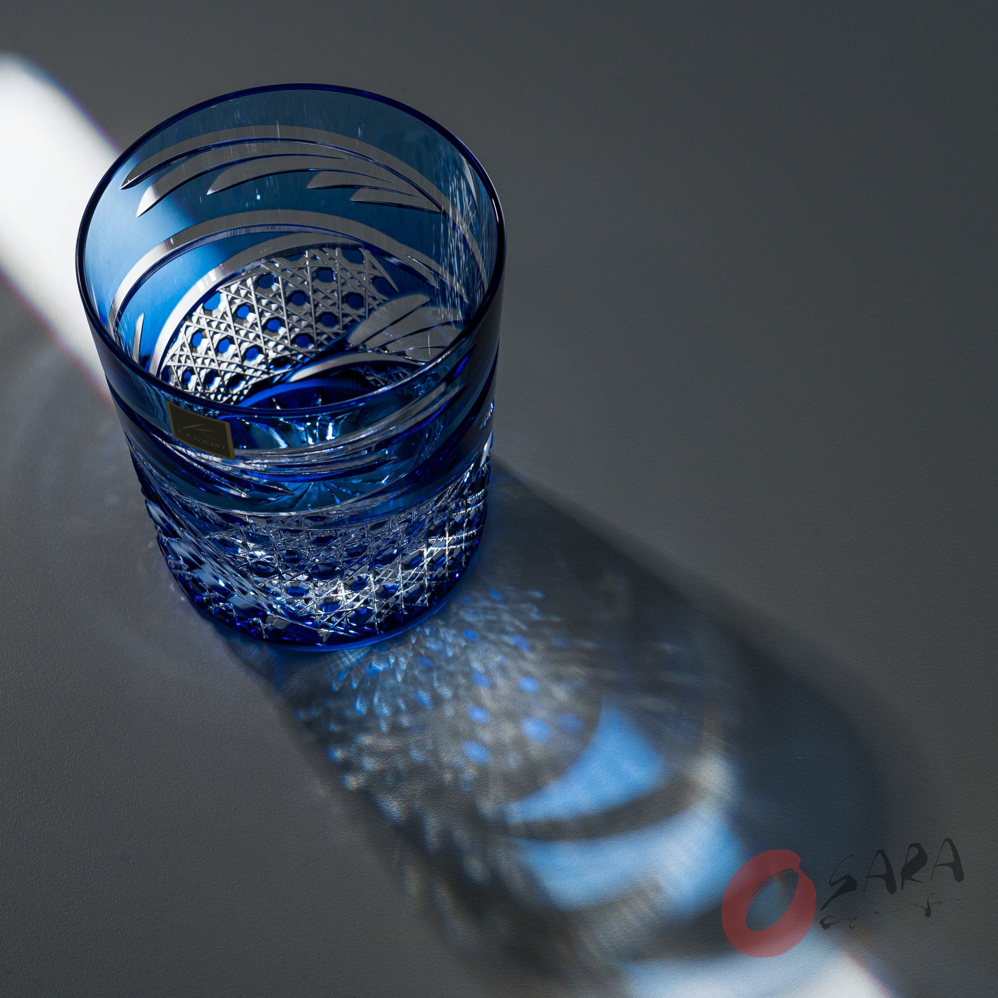 KAGAMI Crystal Edo Kiriko Rock Glass - Dance Blue - Handcrafted Japanese Cut Glass Whiskey Tumbler - Perfect for Cocktails, Whiskey & Home Bar Decor