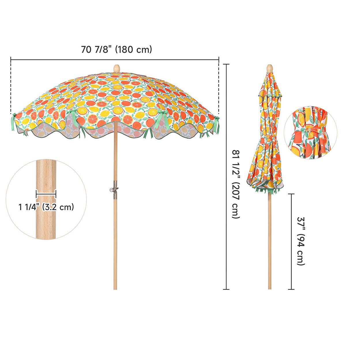 6ft 8 Rib Wooden Patio Umbrella with Tilt Mechanism - Outdoor Market Umbrella for Restaurant, Food Cart, Cafe & Backyard (Brown, 72 Inch) - Perfect for Outdoor Dining, Street Vendors & Garden Shade
