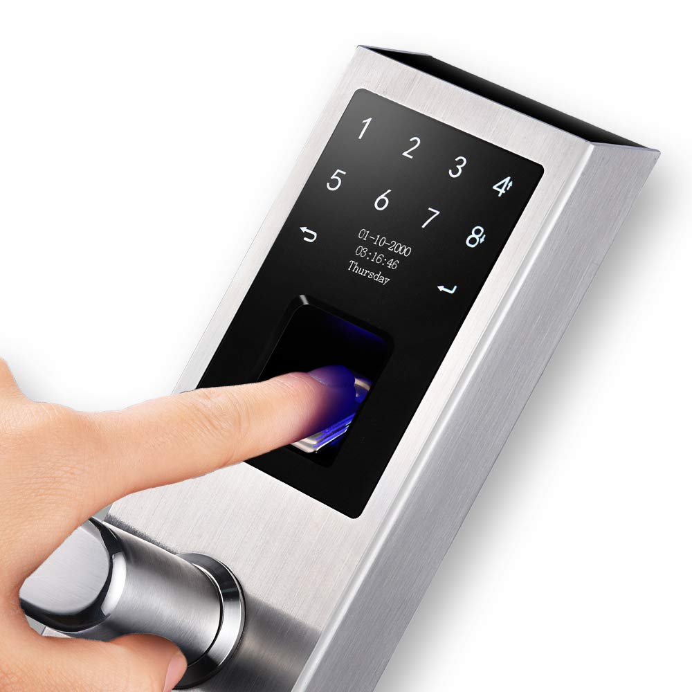 AIGURD Smart Fingerprint Door Lock - Keyless Entry Biometric Digital Keypad Lock with Stainless Steel Design (Left-Handle) for Home, Office & Apartment Security