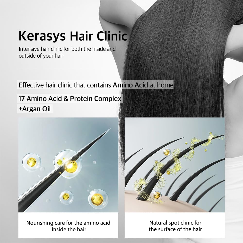 Kerasys Hair Clinic Protein Care System with Argan Oil - Damaged Hair Repair Shampoo & Conditioner Set (20.2 fl oz / 600 ml) - Deep Hydration for Dry, Brittle Hair - Salon Quality Treatment at Home
