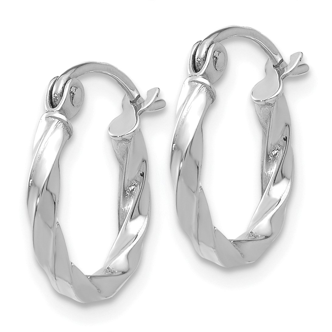14K Solid White Gold Twisted Round Huggie Small Mini Hoop Earrings for Women - Dainty Everyday Jewelry, Perfect for Work, Date Night & Gifts