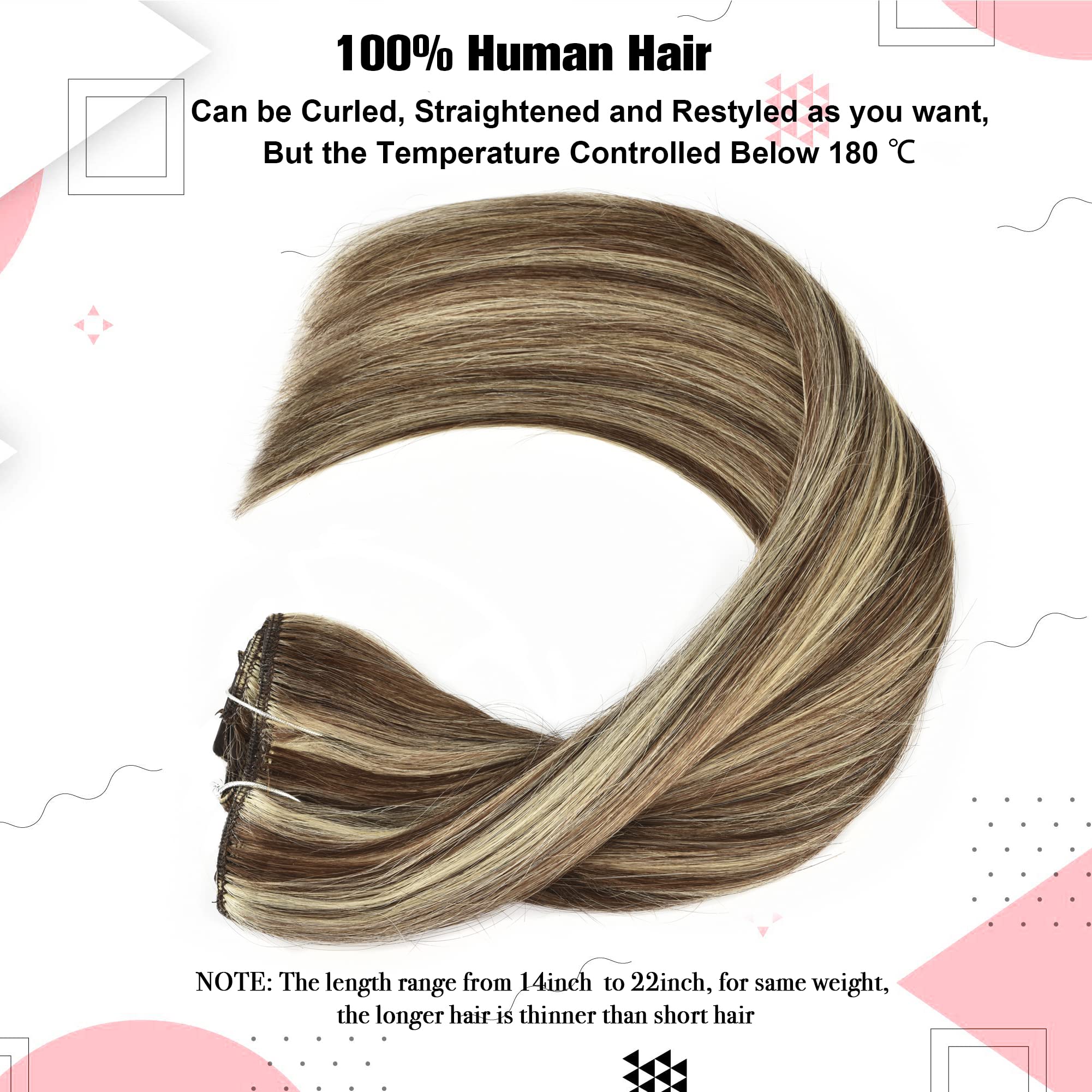 9A Brazilian Clip-in Human Hair Extensions 22 Inch 120g 7Pcs Straight Blonde Double Weft Real Hair - Perfect for Parties, Weddings & Daily Styling (#P4/613 Medium Brown with Blonde)