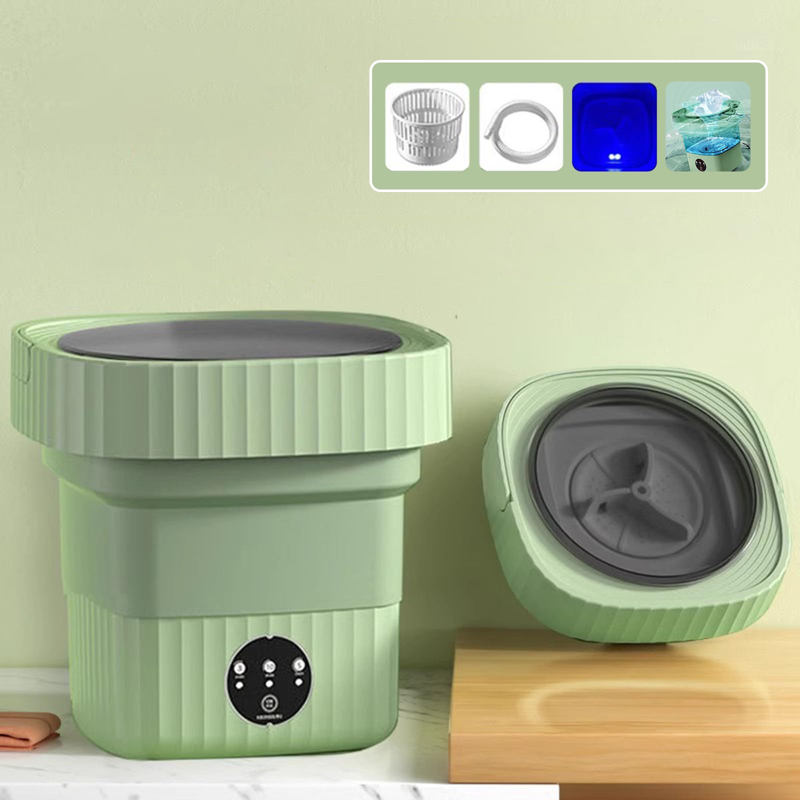 Portable Mini Washing Machine 10L with Spin Dryer - Compact Foldable Laundry Washer for Small Clothes, 3 Wash Modes, Ideal for Dorm, RV, Apartments & Camping | Green Energy Efficient Design