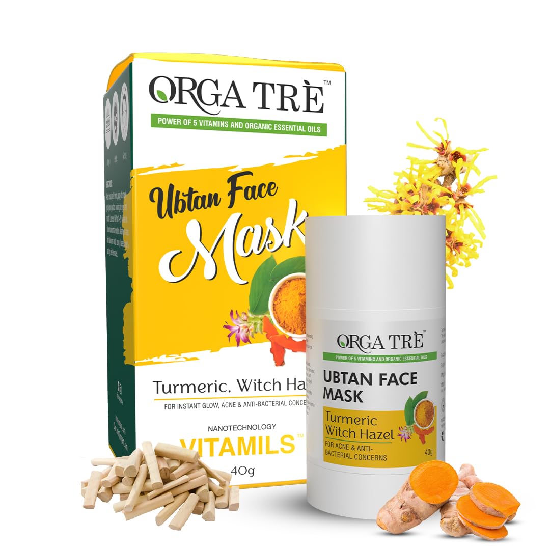 Orgatre Ubtan Face Mask Stick for Men & Women - Natural Turmeric (Haldi) for Sun Tan Removal & Glowing Skin | 40g | Perfect for Daily Skincare & Post-Sun Care