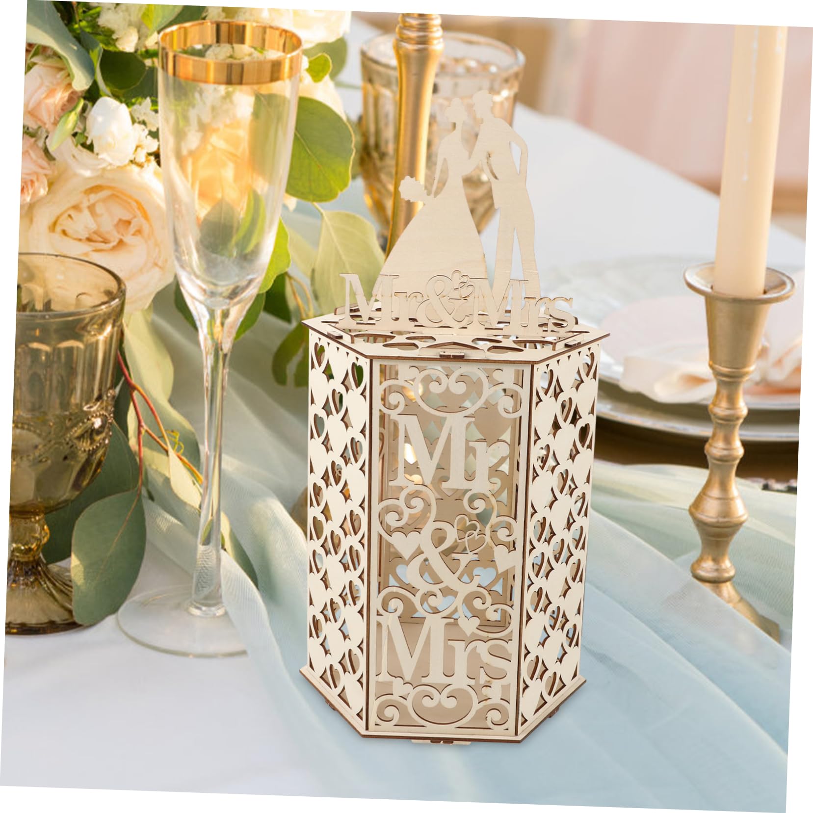 PRETYZOOM Wooden Wedding Card Box - Elegant Card Holder for Greeting Cards, Invitations & Envelopes - Perfect for Weddings, Bridal Showers & Special Events