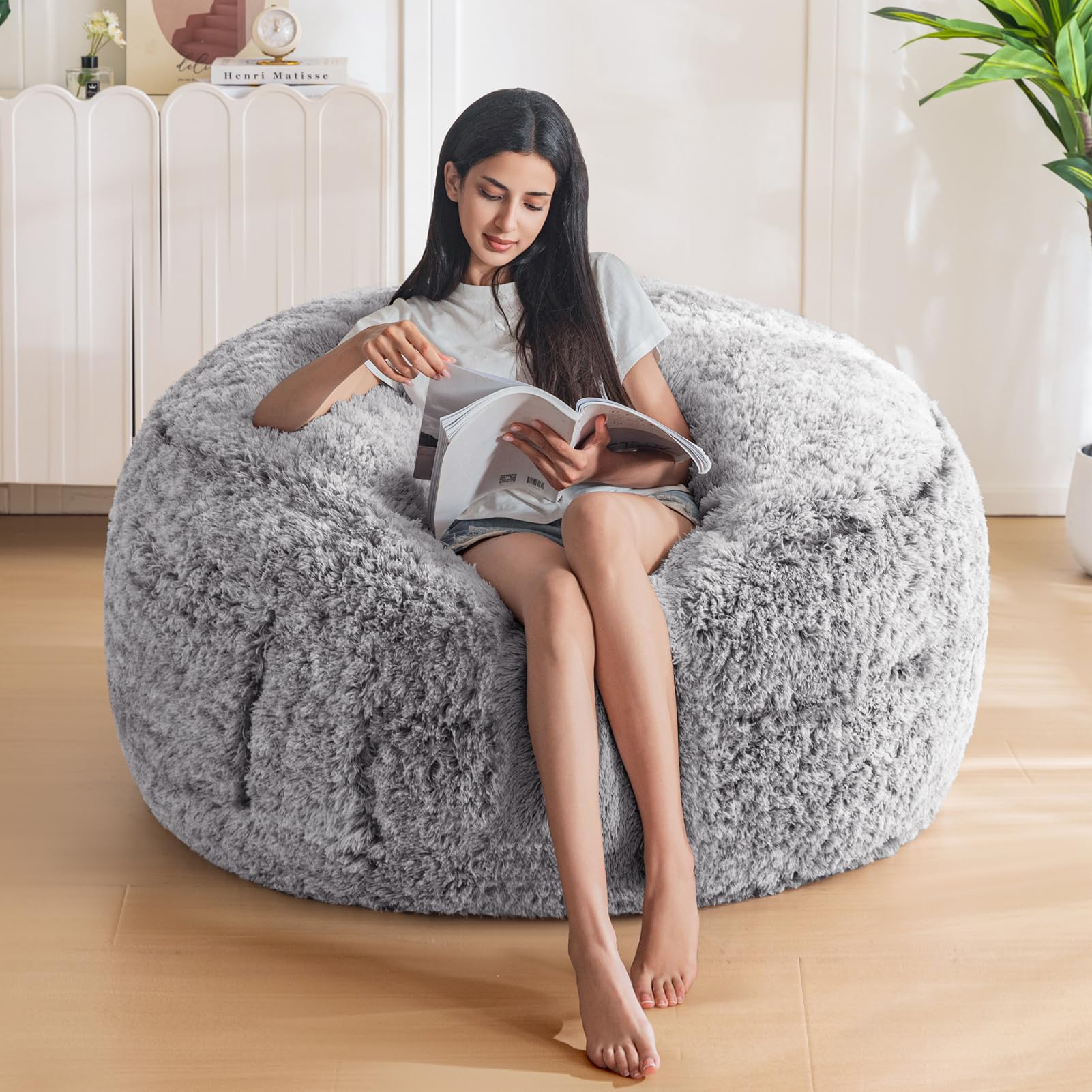 MAXYOYO 4 ft Large Bean Bag Chair for Adults - Ultra Soft Fur Lazy Sofa with Foam Filling for Living Room, Bedroom & Game Room - Machine Washable Cover - Perfect for Relaxing, Lounging & Movie Nights