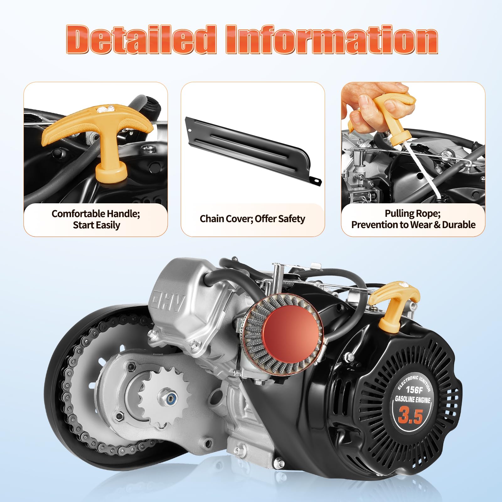 4-Stroke 3HP Gas Powered Bicycle Engine Kit - Single Cylinder Air Cooled Motor with Chain Drive - Perfect for DIY Motorized Bike Conversion, Commuting & Off-Road Adventures