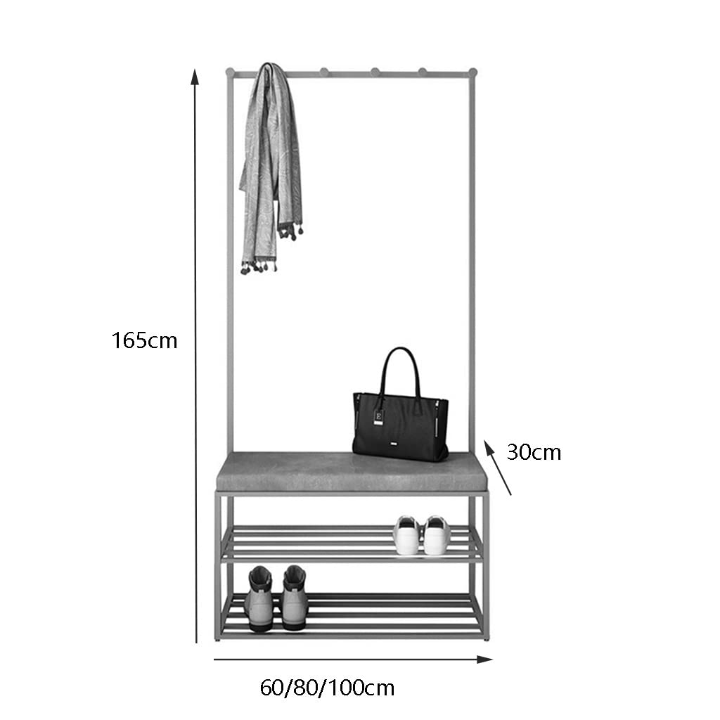 Industrial Coat Rack Shoe Bench with 2-Tier Storage Shelves | 3-in-1 Entryway Hall Tree Organizer for Shoes, Coats & Accessories | Gold Finish (60x30x165cm) | Perfect for Hallway, Bedroom, Dorm & Small Space Organization