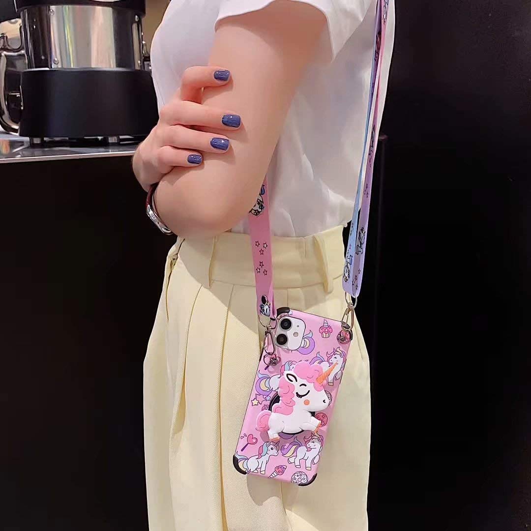 Cute 3D Unicorn Cartoon TPU Case for iPhone 11 Pro Max - Kawaii Pink Protective Phone Cover with Lanyard & Stand for Women & Girls | Perfect for School, Work, and Everyday Use