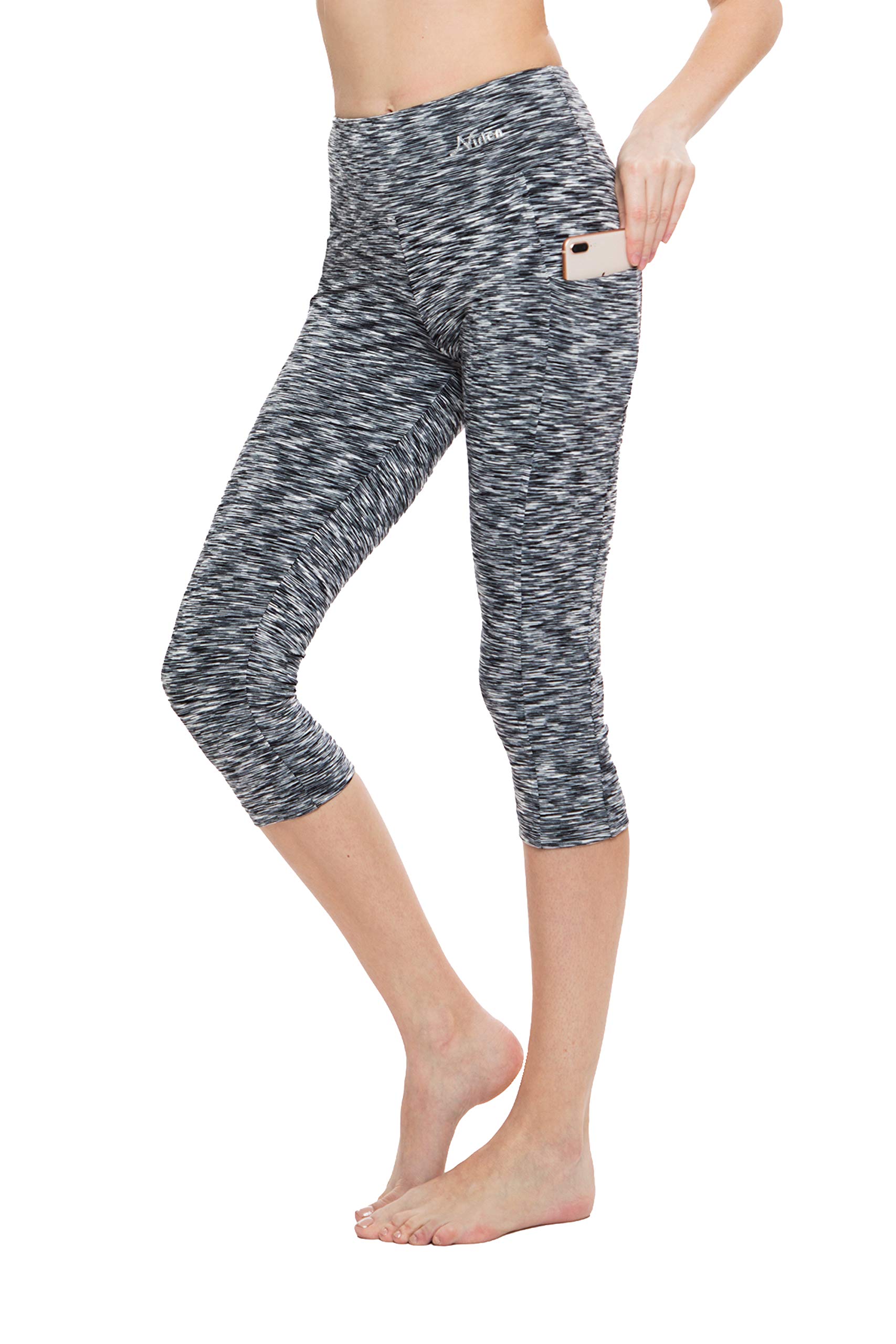 Nirlon Women's High Waisted Capri Leggings with Pockets - Breathable Workout Yoga Pants for Running, Gym & Casual Wear