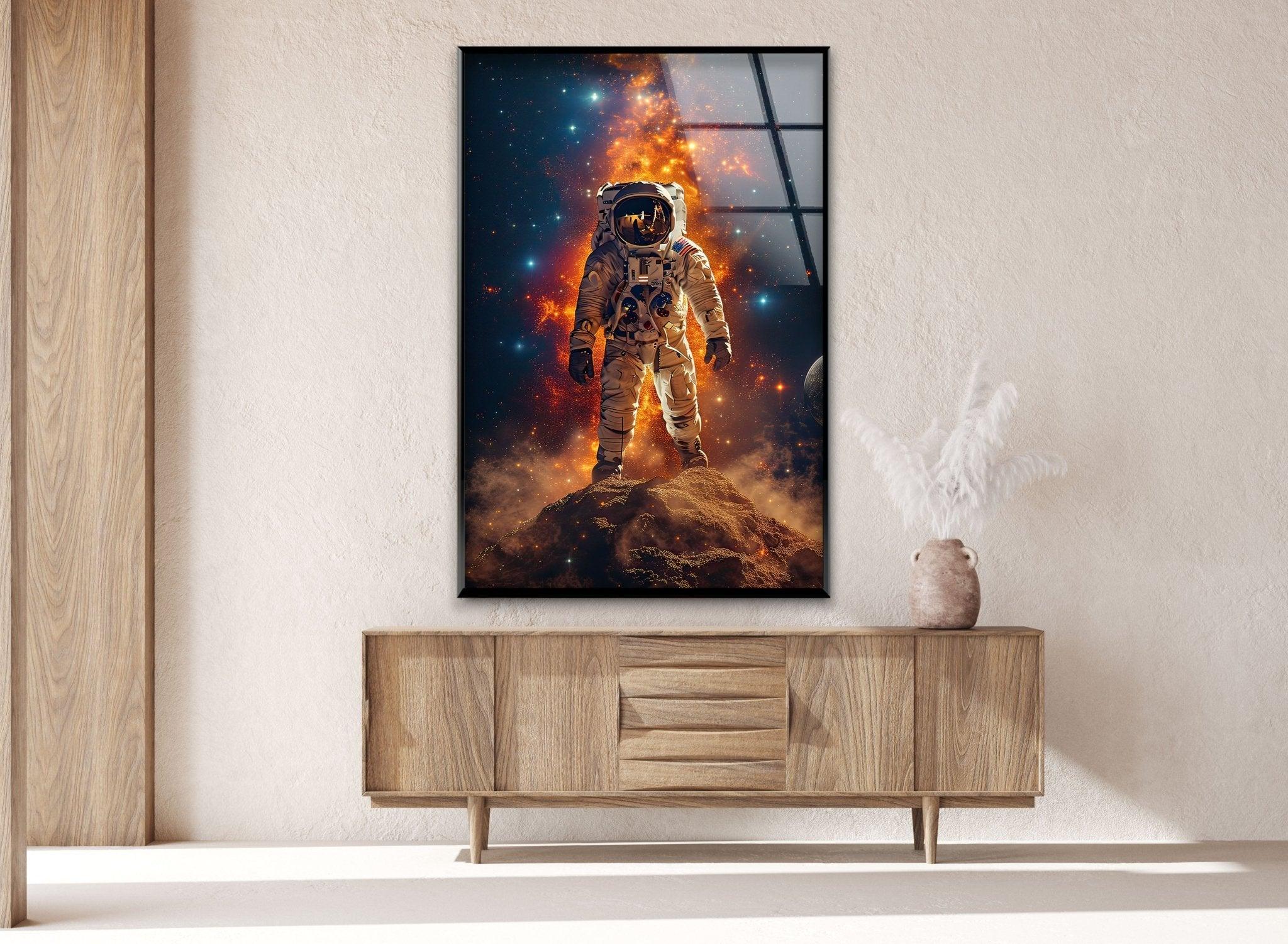Astronaut on the Moon Glass Wall Art - Space-Themed Home Decor for Living Room, Bedroom & Office - Unique Gift for Astronomy Lovers