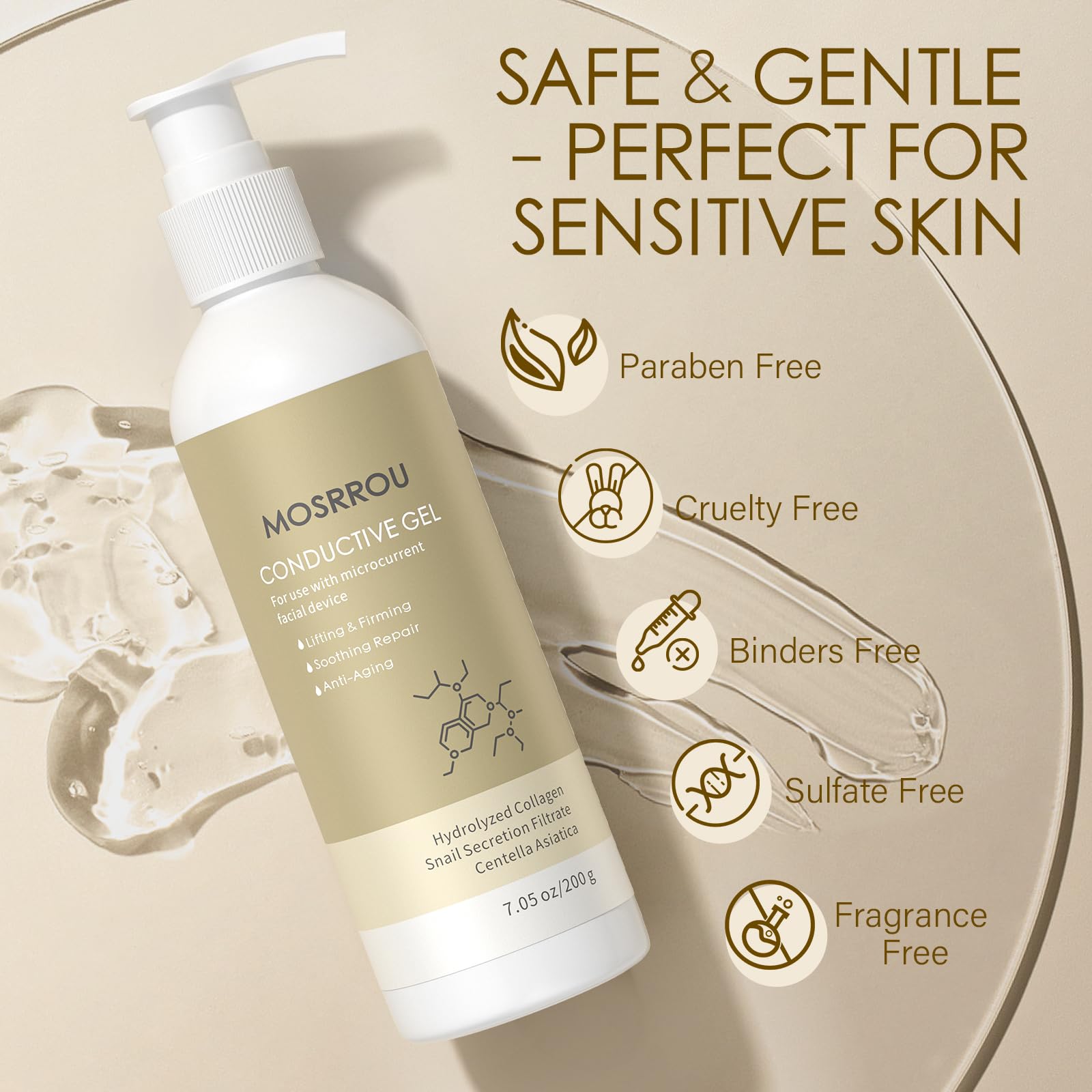 Microcurrent Conductive Face Gel with Hyaluronic Acid & Snail Mucin | Hydrating Collagen Primer for Facial Devices | Fragrance-Free, Paraben-Free Skincare | Perfect for At-Home Microcurrent Treatments & Anti-Aging Routine