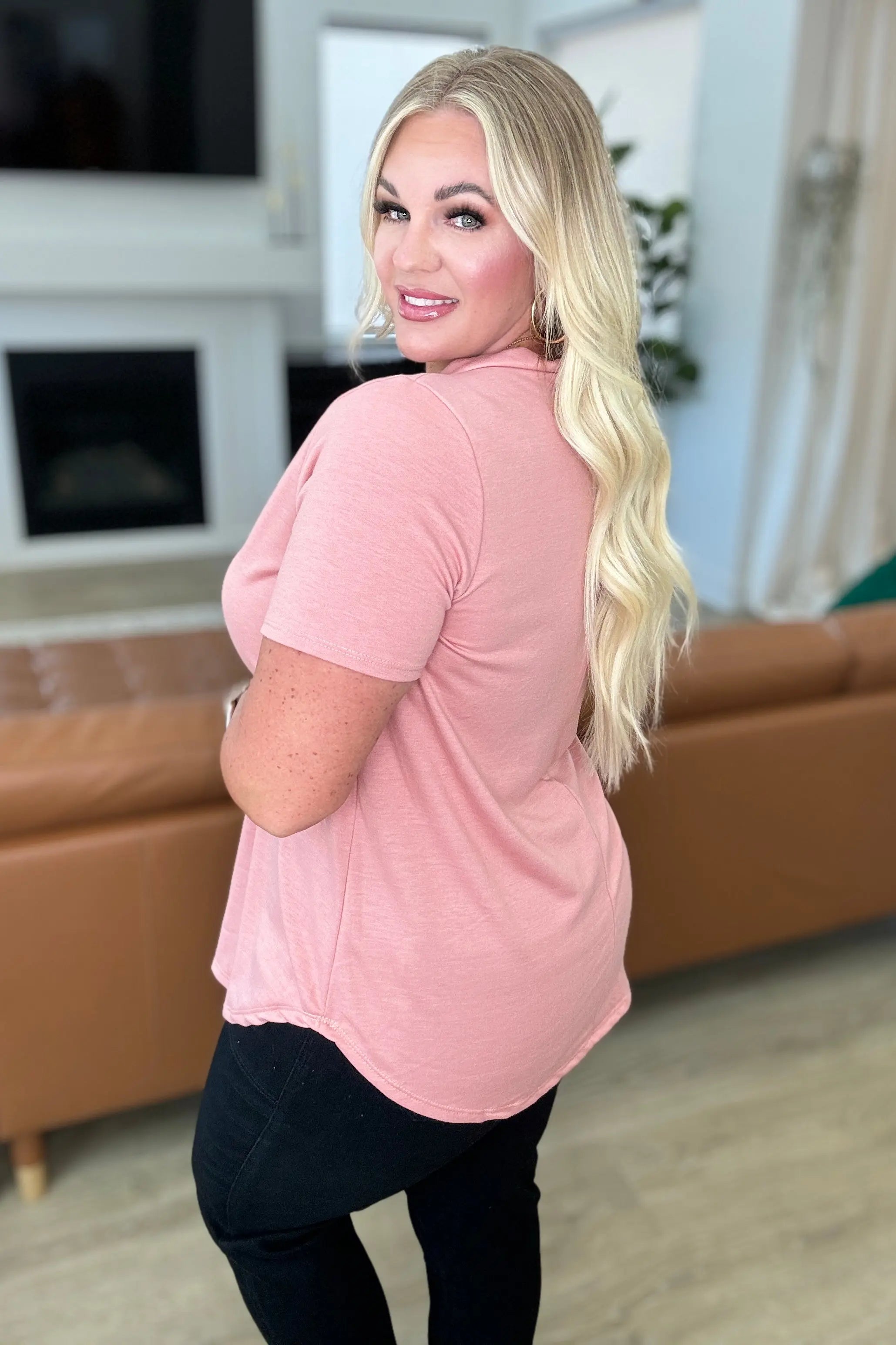 Heart and Soul V Neck Top in Dusty Pink - Women's Casual Blouse for Everyday Wear, Date Night & Office Outfits