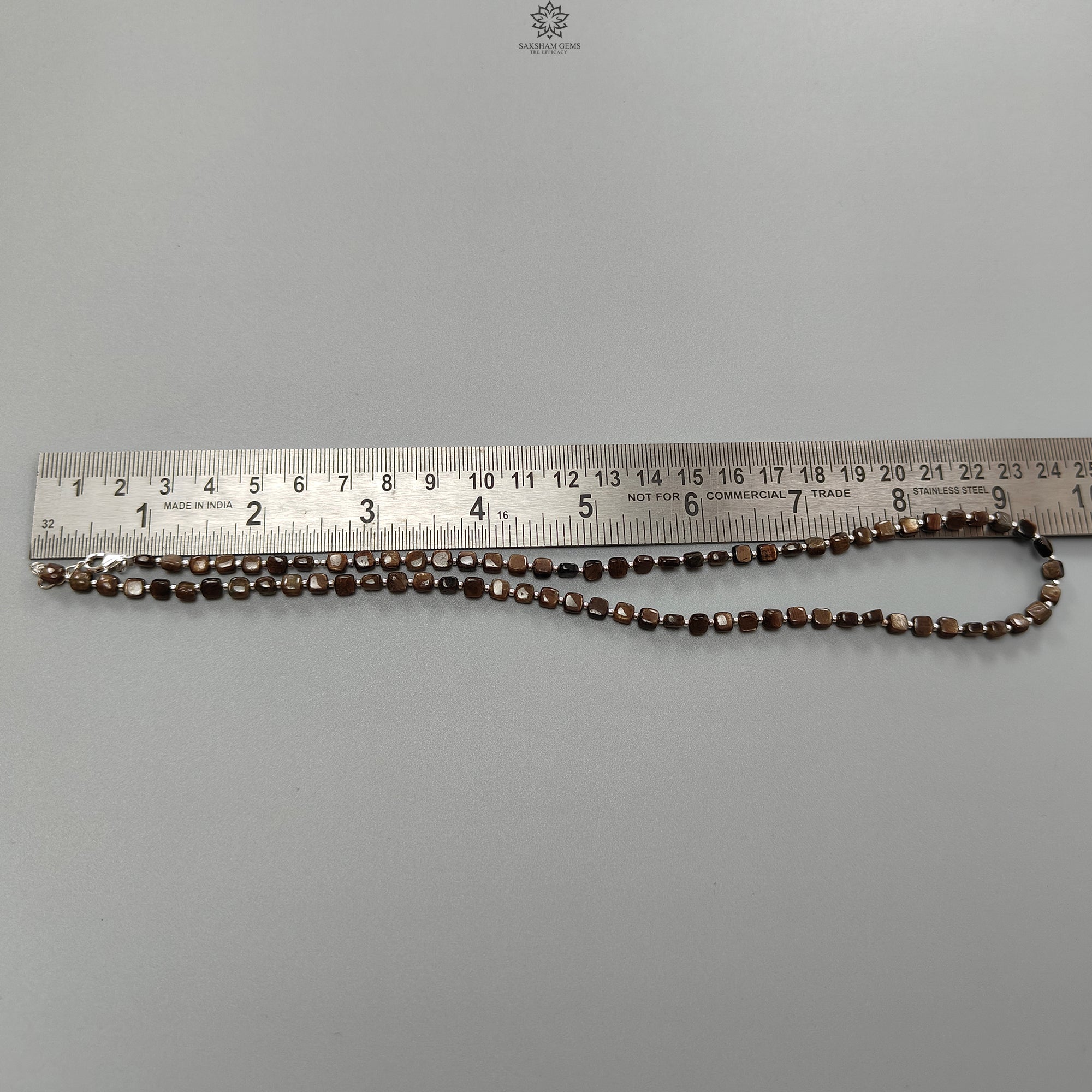 Natural Golden Brown Chocolate Sapphire Gemstone Beads Necklace - 15.75gms Cushion Cut 925 Sterling Silver Jewelry (4mm, 19
