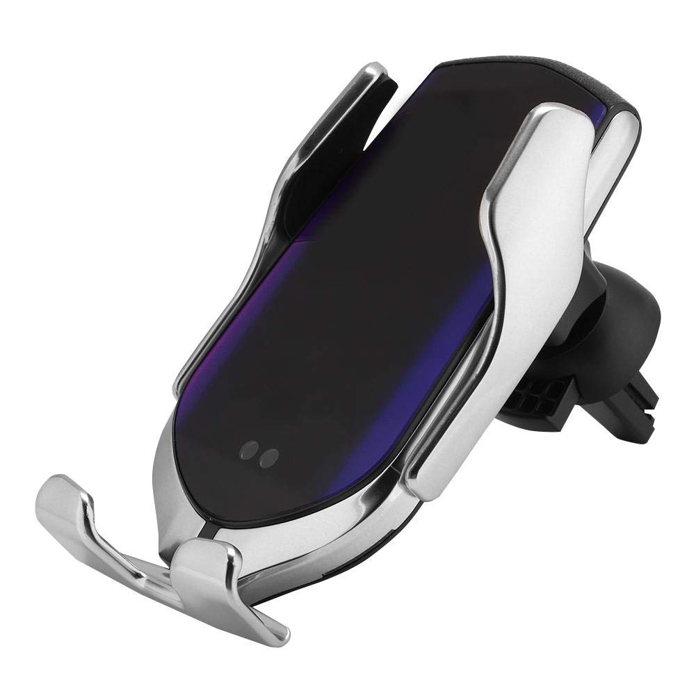 2-in-1 10W Infrared Auto Induction Car Phone Charger & Air Vent Mount Holder - Compatible with iPhone & Android (Silver) | Fast Wireless Charging for Driving & Navigation