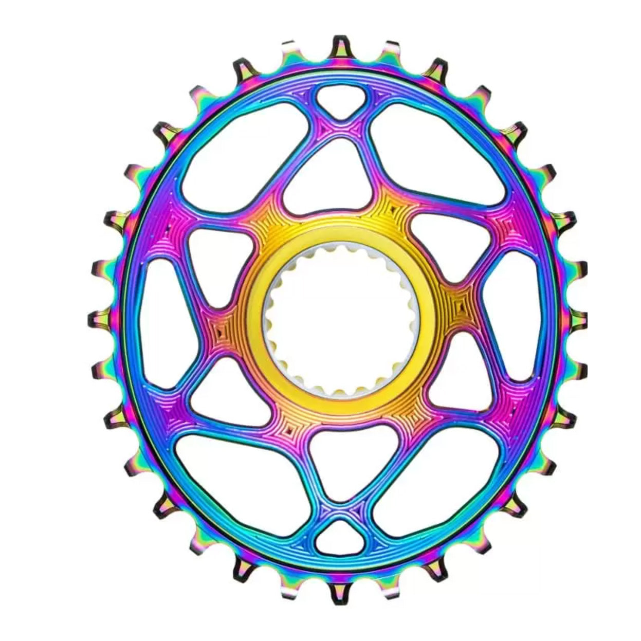 Absolute Black Shimano Direct Mount Oval Chainring 34T PVD Rainbow Coating - High-Performance Bike Chainring for MTB & Road Bikes | Perfect for Off-Road Cycling & Professional Racing